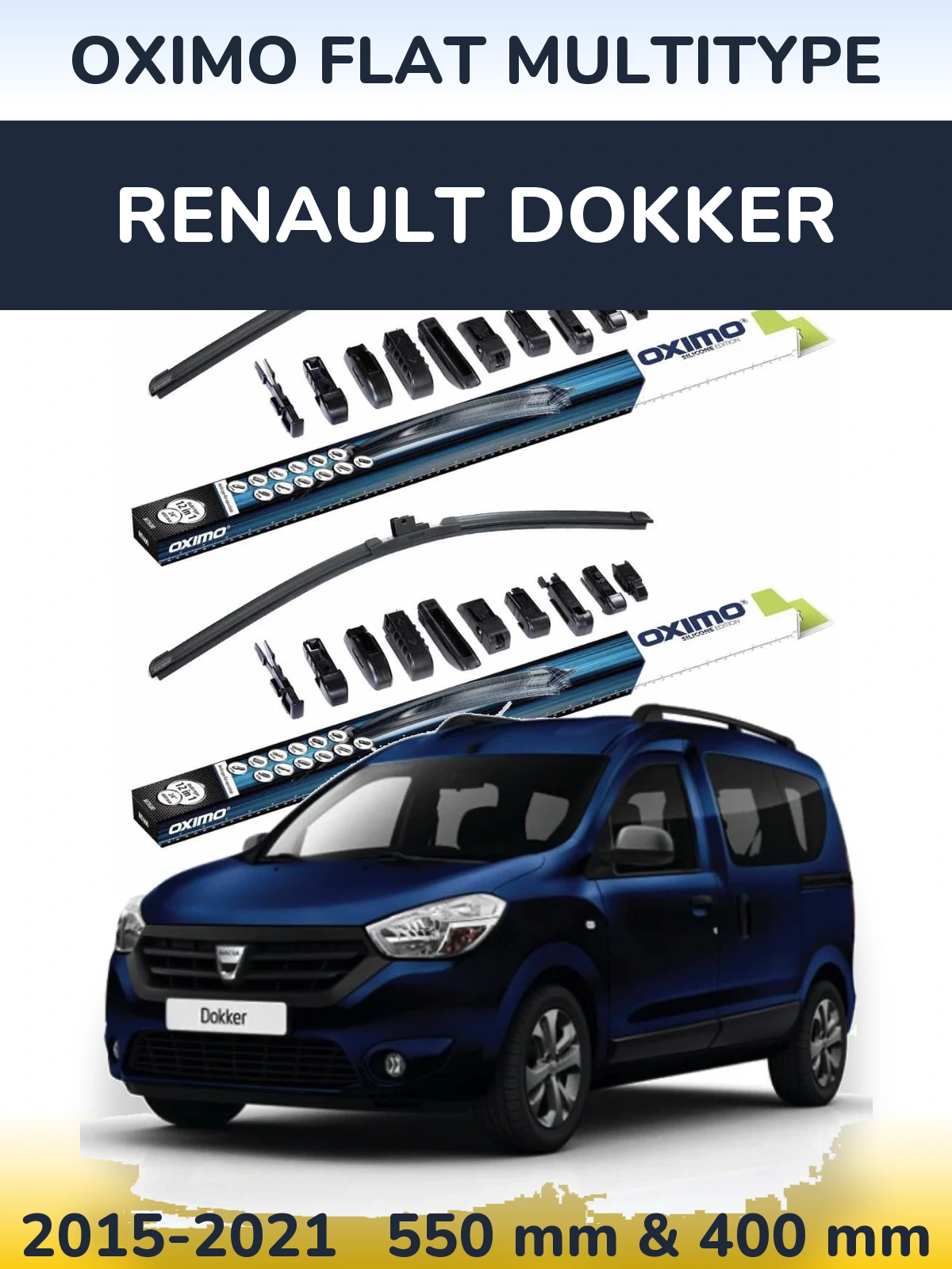 Sada předních stěračů Oximo Flat MultiType 550 a 400 mm pro Renault Dokker 2015-2021