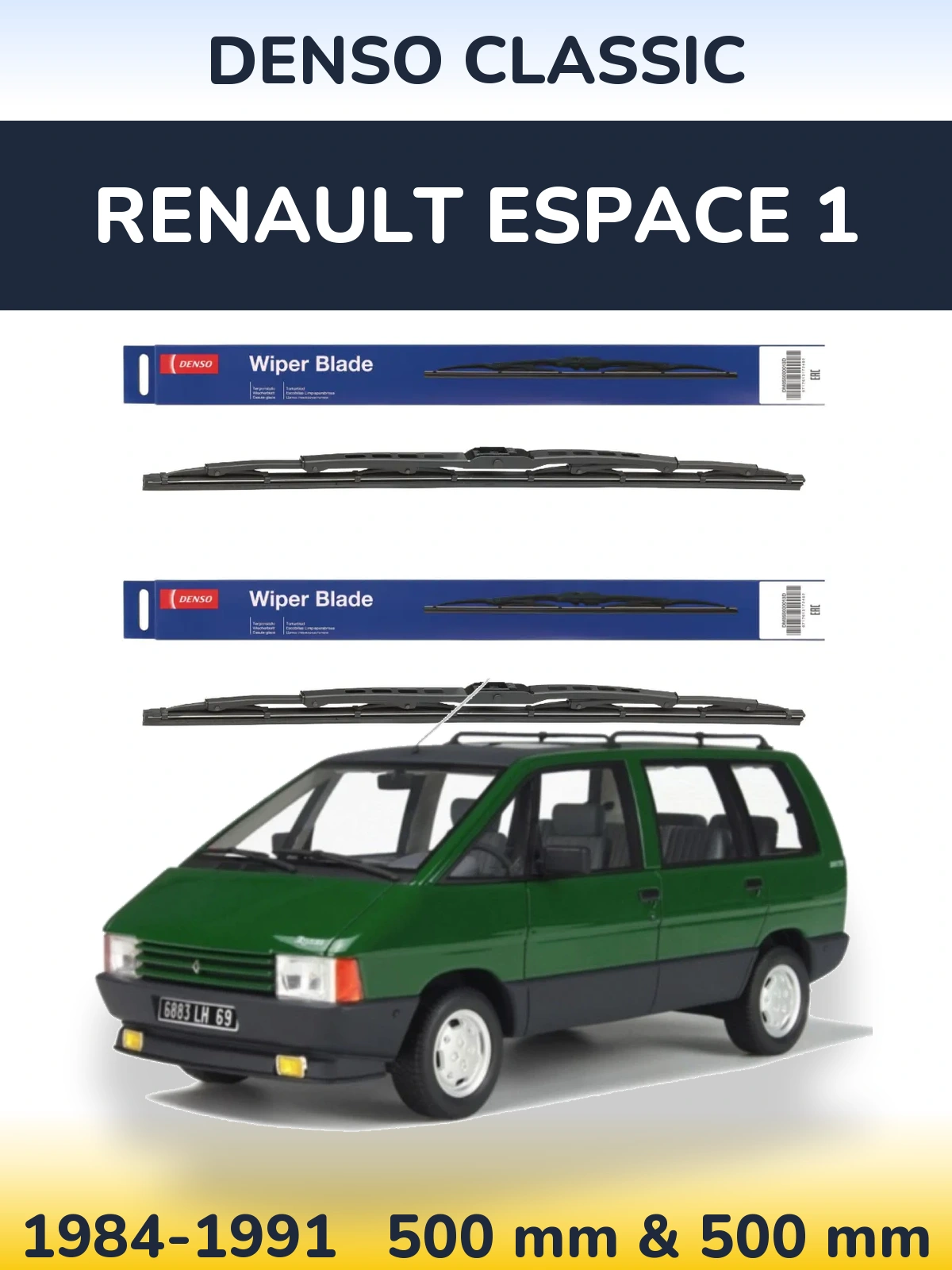 Комплект передних дворников Denso Classic 500 & 500 мм для Renault Espace 1 1984-1991