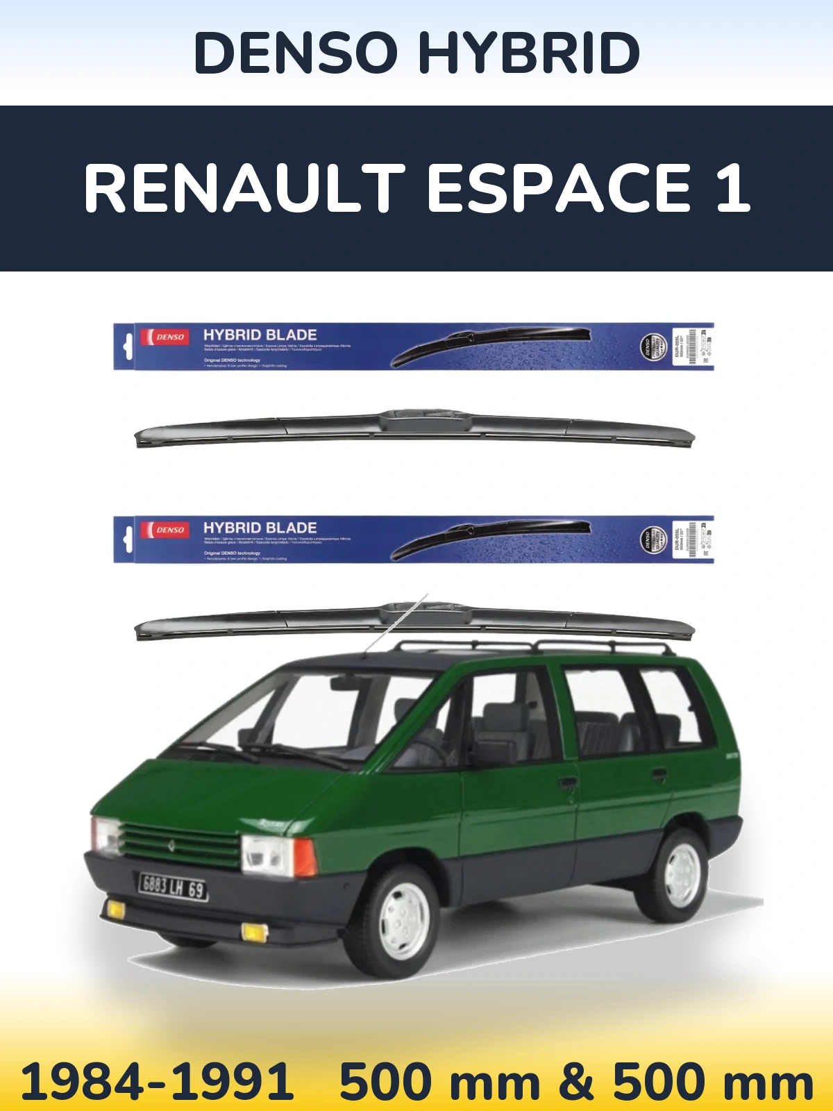 Sada předních stěračů Denso Hybrid 500 a 500 mm pro Renault Espace 1 1984-1991
