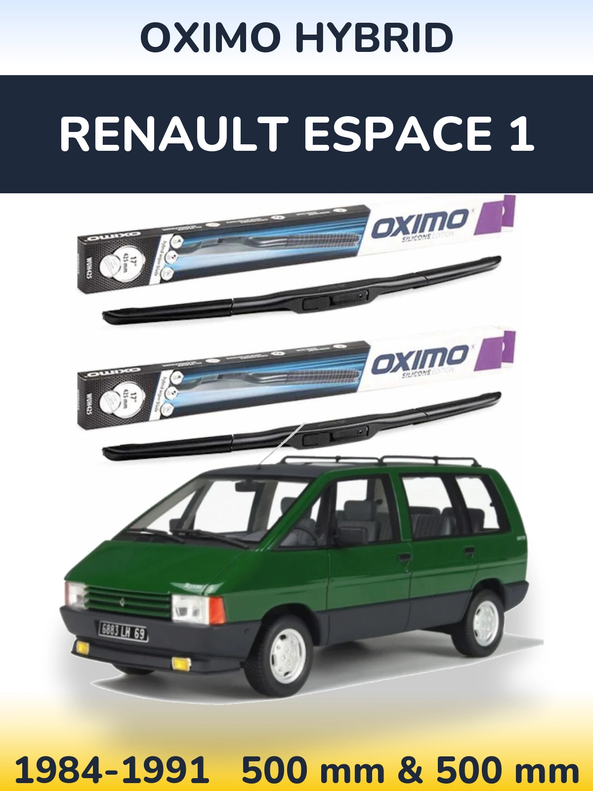 Sada předních stěračů Oximo Hybrid 500 a 500 mm pro Renault Espace 1 1984-1991