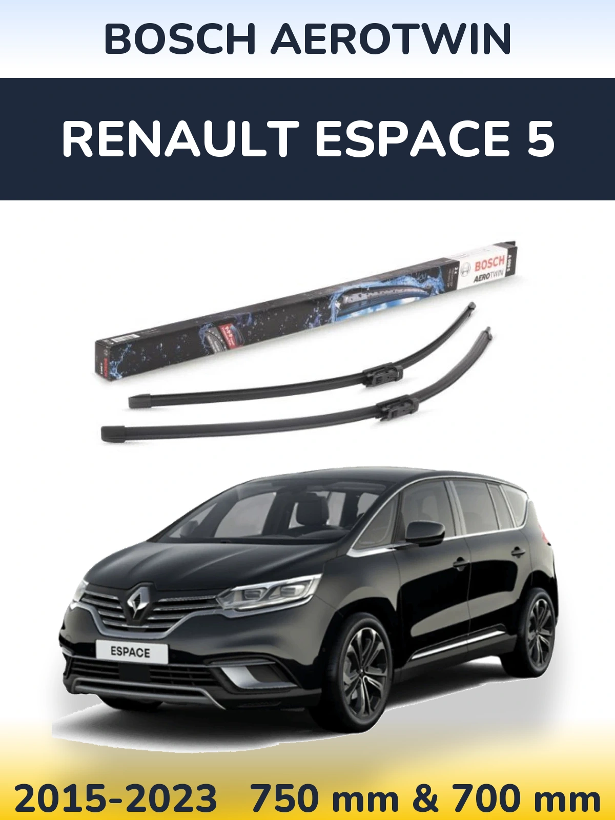 Sada předních stěračů BOSCH AeroTwin 750 a 700 mm pro Renault Espace 5 2015-2023