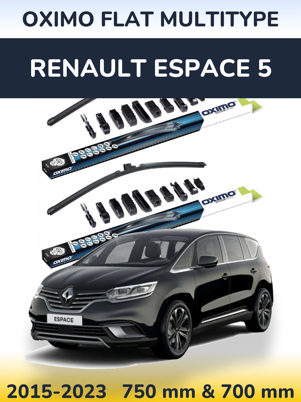 Sada předních stěračů Oximo Flat MultiType 750 a 700 mm pro Renault Espace 5 2015-2023