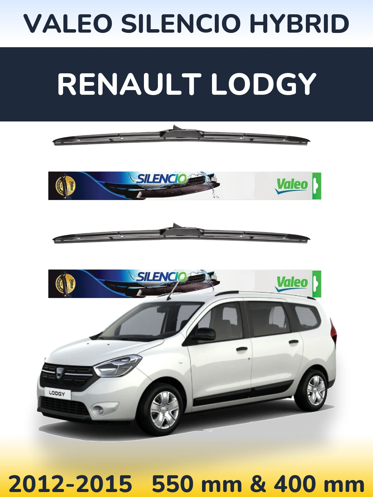 Sada předních stěračů Valeo Silencio Hybrid 550 a 400 mm pro Renault Lodgy 2012-2015