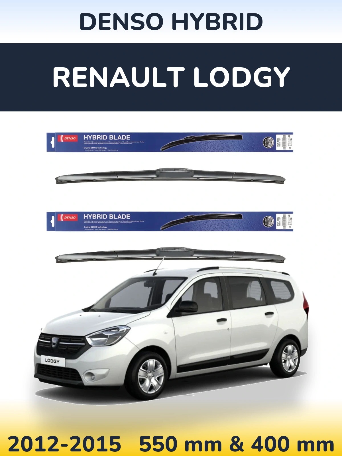 Sada předních stěračů Denso Hybrid 550 a 400 mm pro Renault Lodgy 2012-2015
