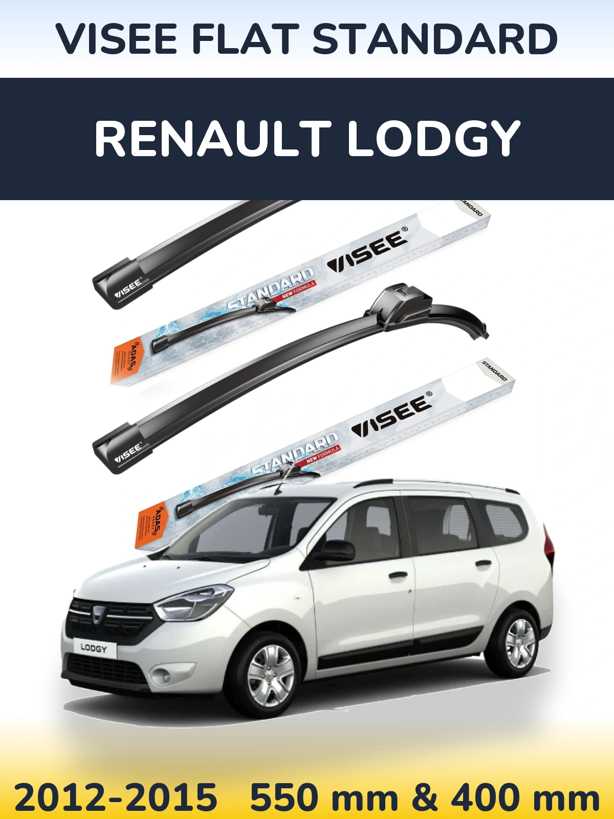 Sada předních stěračů VISEE FLAT STANDARD 550 a 400 mm pro Renault Lodgy 2012-2015
