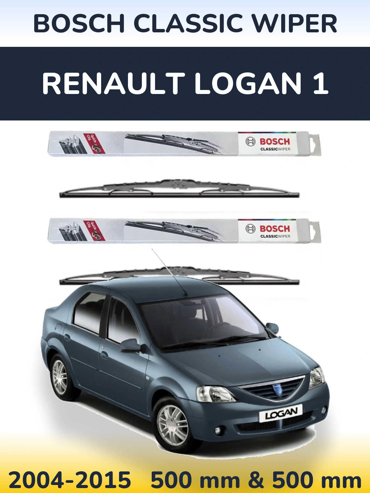Sada předních stěračů BOSCH Classic Wiper 500 a 500 mm pro Renault Logan 1 2004-2015