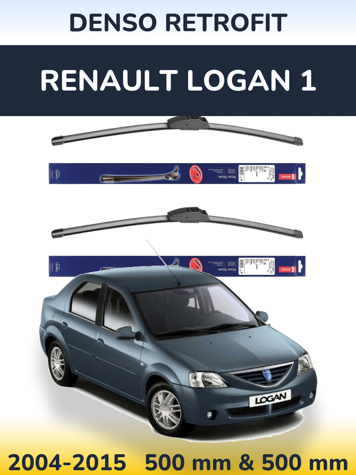 Sada předních stěračů Denso Retrofit 500 a 500 mm pro Renault Logan 1 2004-2015
