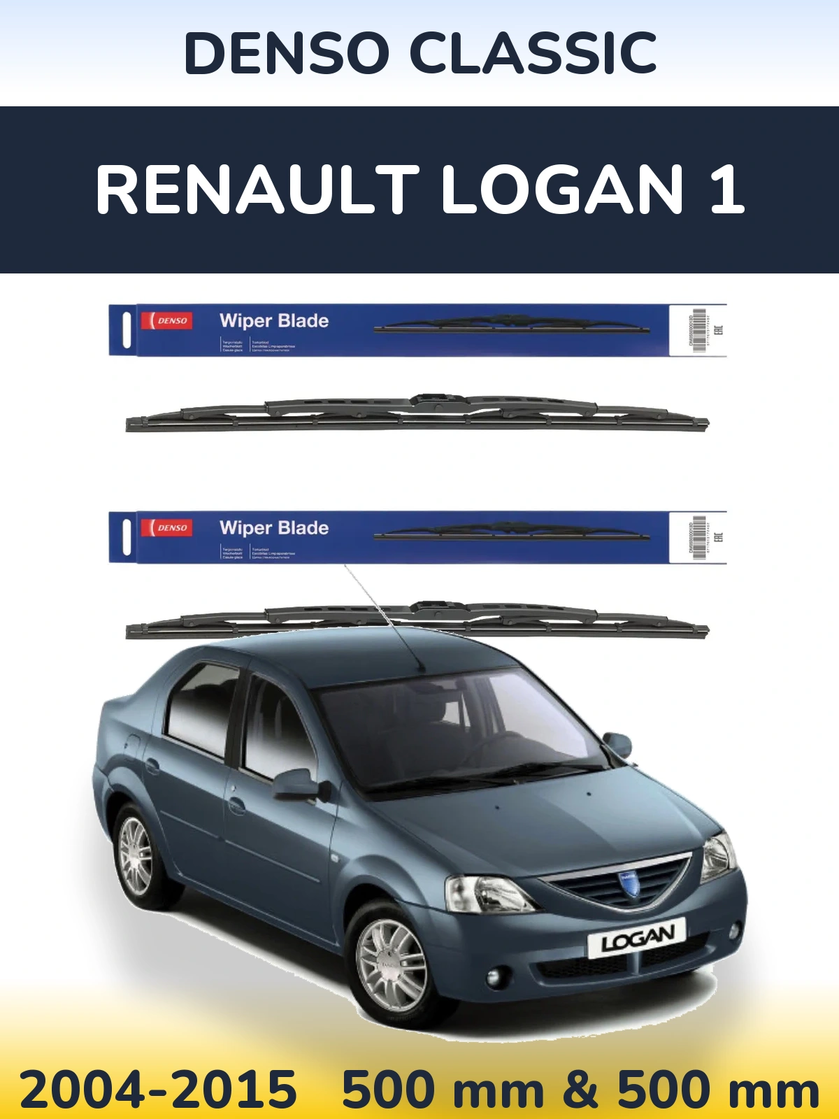 Sada předních stěračů Denso Classic 500 a 500 mm pro Renault Logan 1 2004-2015