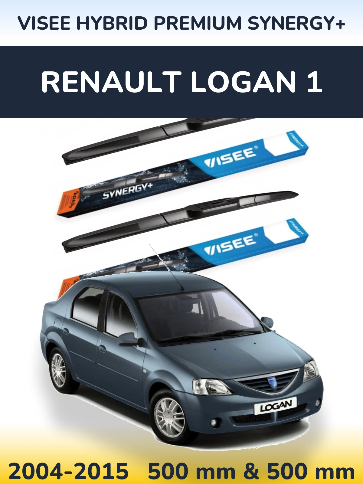 Sada předních stěračů VISEE HYBRID PREMIUM SYNERGY+ 500 a 500 mm pro Renault Logan 1 2004-2015