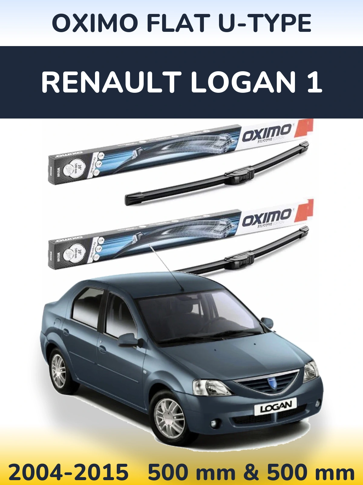 Sada předních stěračů Oximo Flat U-type 500 a 500 mm pro Renault Logan 1 2004-2015