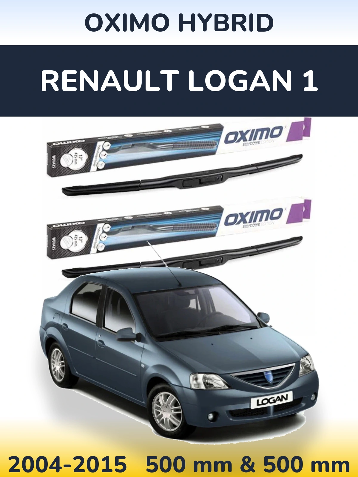 Sada předních stěračů Oximo Hybrid 500 a 500 mm pro Renault Logan 1 2004-2015