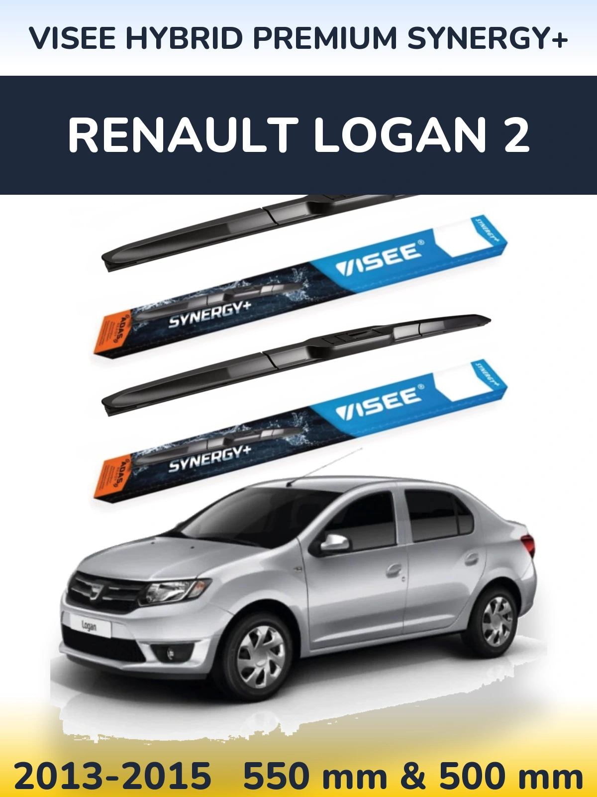 Sada předních stěračů VISEE HYBRID PREMIUM SYNERGY+ 550 a 500 mm pro Renault Logan 2 2013-2015