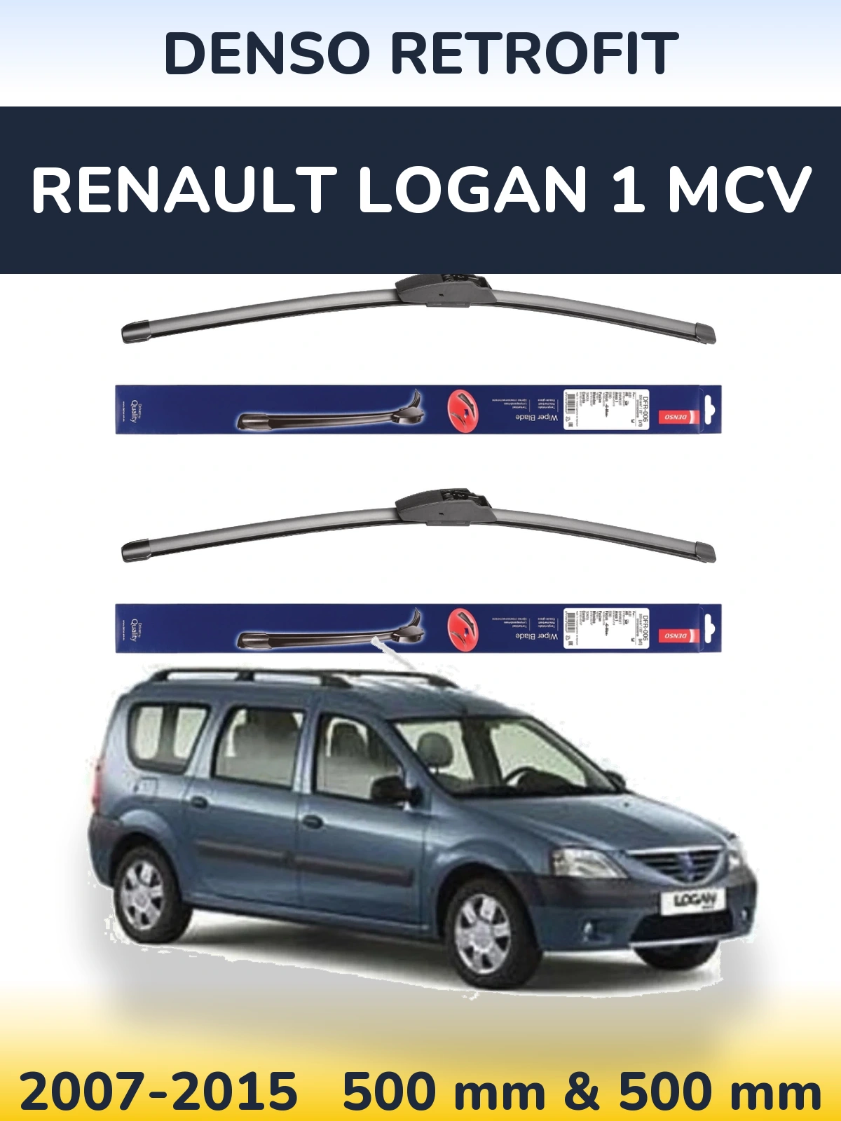 Sada předních stěračů Denso Retrofit 500 a 500 mm pro Renault Logan 1 MCV 2007-2015