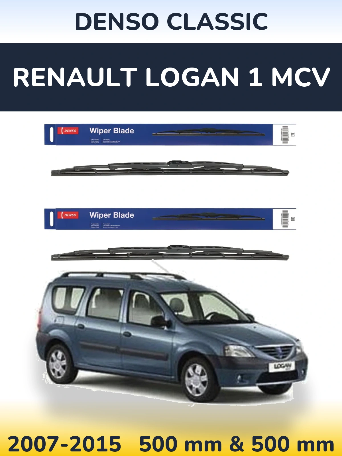 Sada předních stěračů Denso Classic 500 a 500 mm pro Renault Logan 1 MCV 2007-2015
