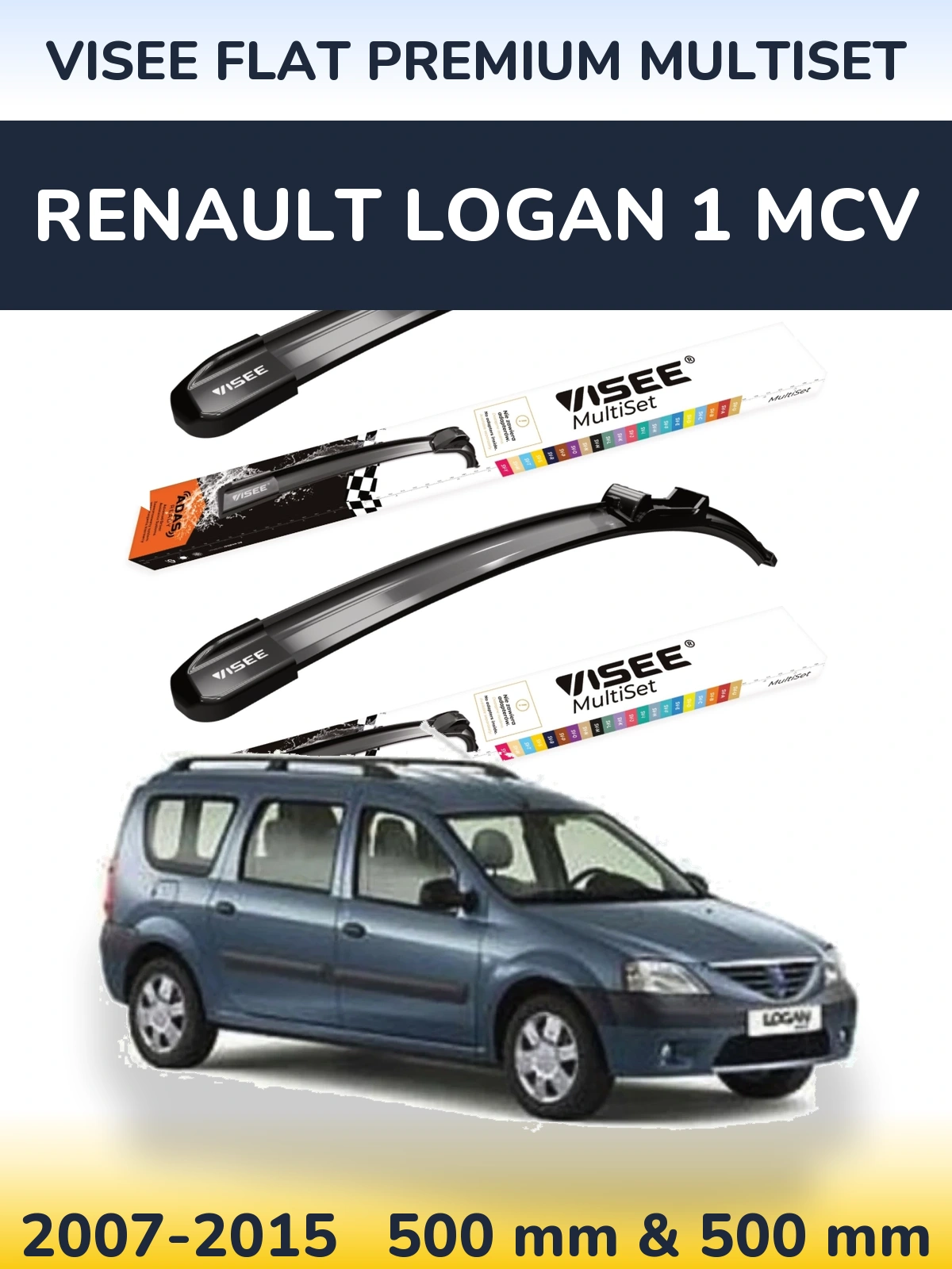 Sada předních stěračů VISEE FLAT PREMIUM MultiSet 500 a 500 mm pro Renault Logan 1 MCV 2007-2015