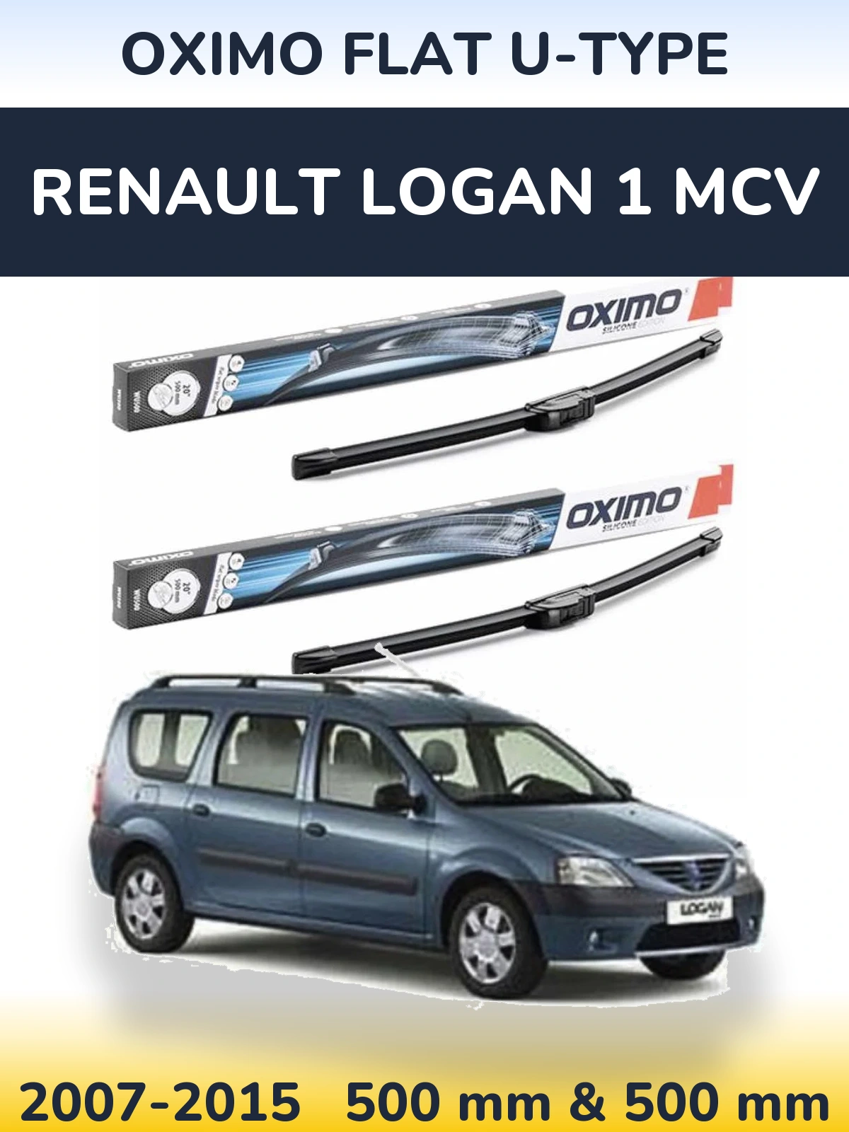 Sada předních stěračů Oximo Flat U-type 500 a 500 mm pro Renault Logan 1 MCV 2007-2015