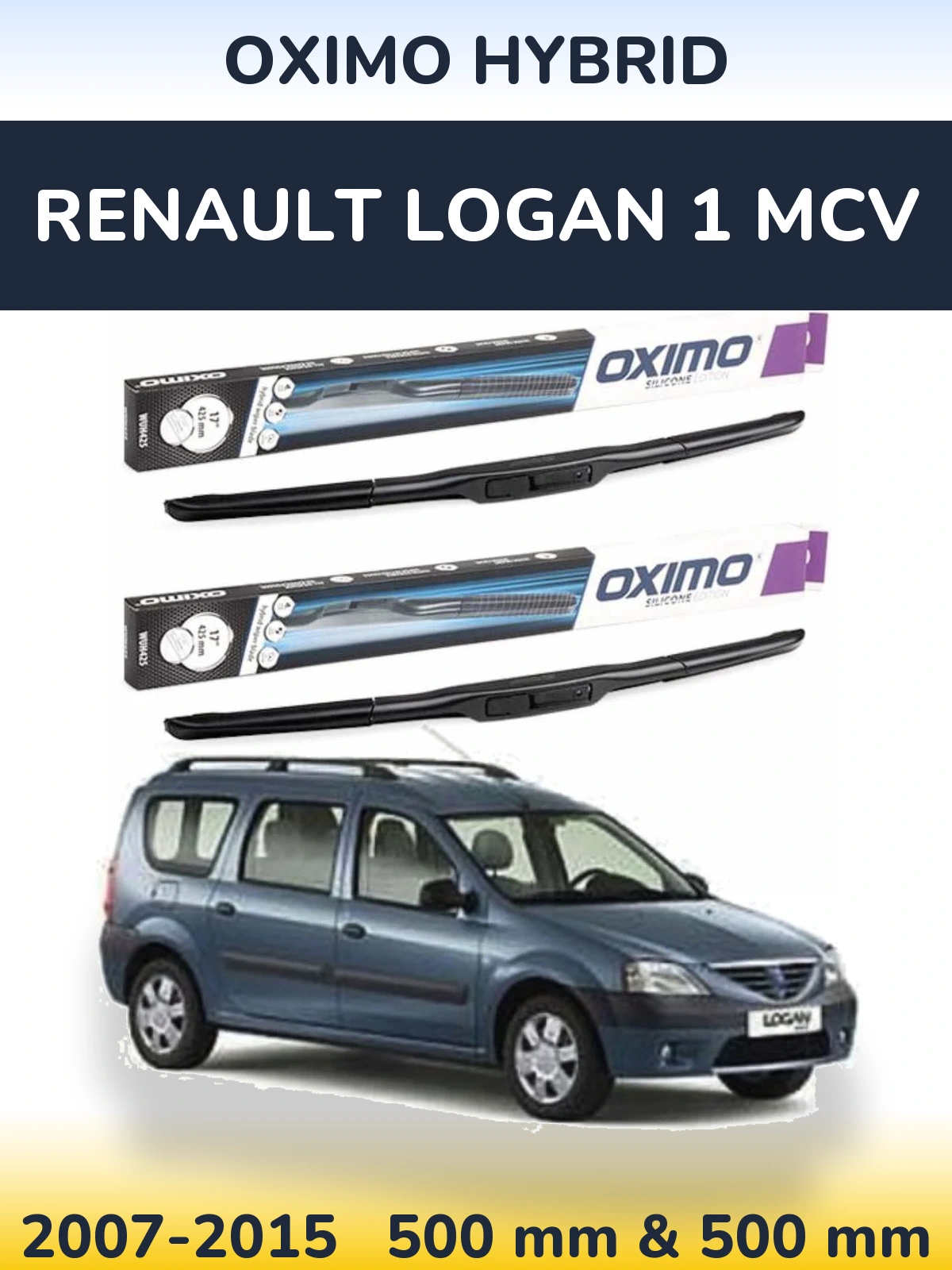 Sada předních stěračů Oximo Hybrid 500 a 500 mm pro Renault Logan 1 MCV 2007-2015