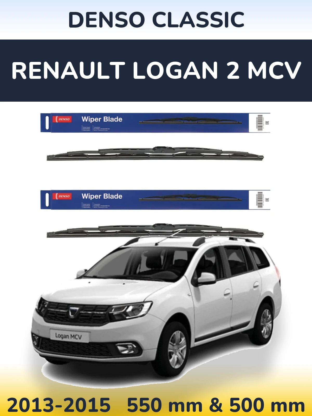 Sada předních stěračů Denso Classic 550 a 500 mm pro Renault Logan 2 MCV 2013-2015