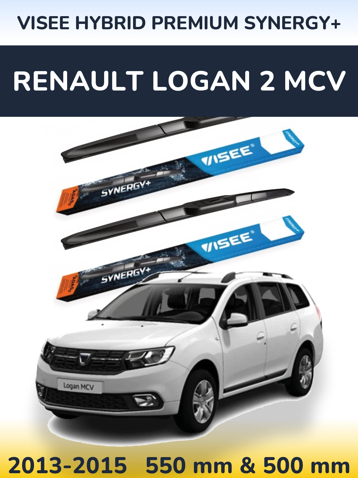 Sada předních stěračů VISEE HYBRID PREMIUM SYNERGY+ 550 a 500 mm pro Renault Logan 2 MCV 2013-2015