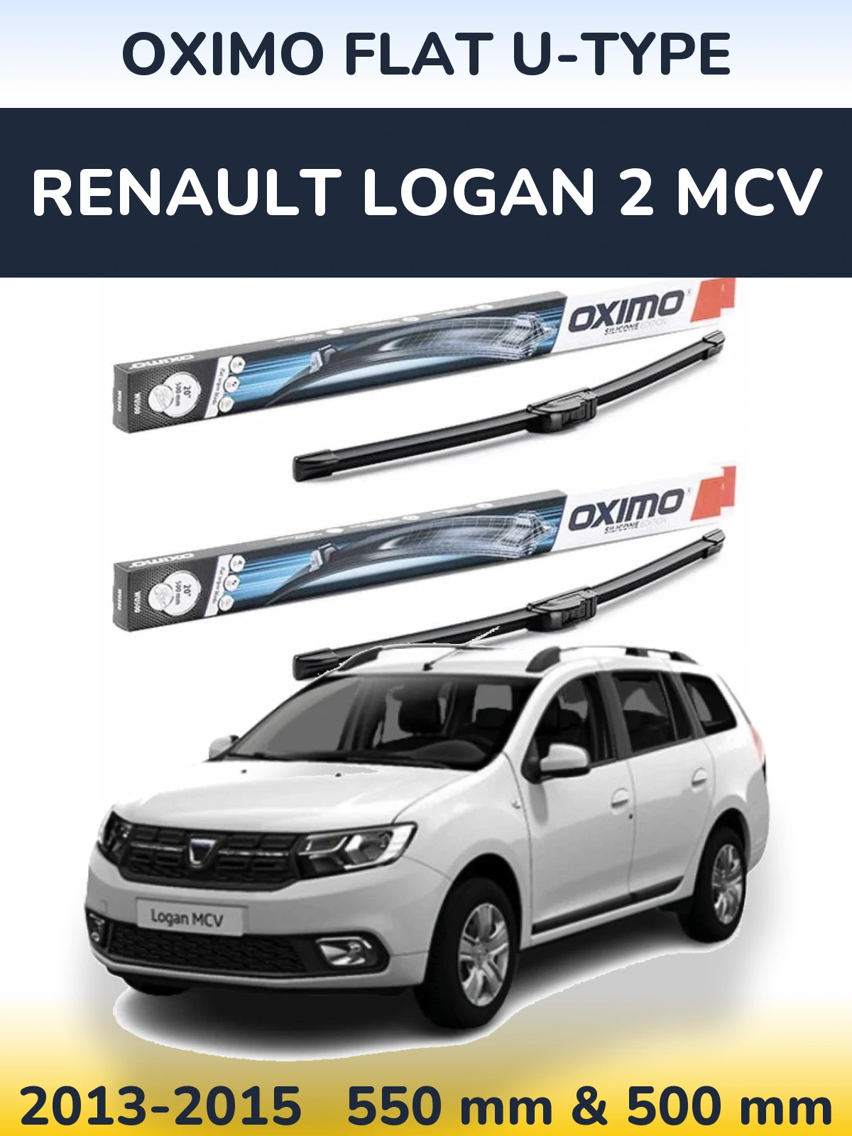 Sada předních stěračů Oximo Flat U-type 550 a 500 mm pro Renault Logan 2 MCV 2013-2015