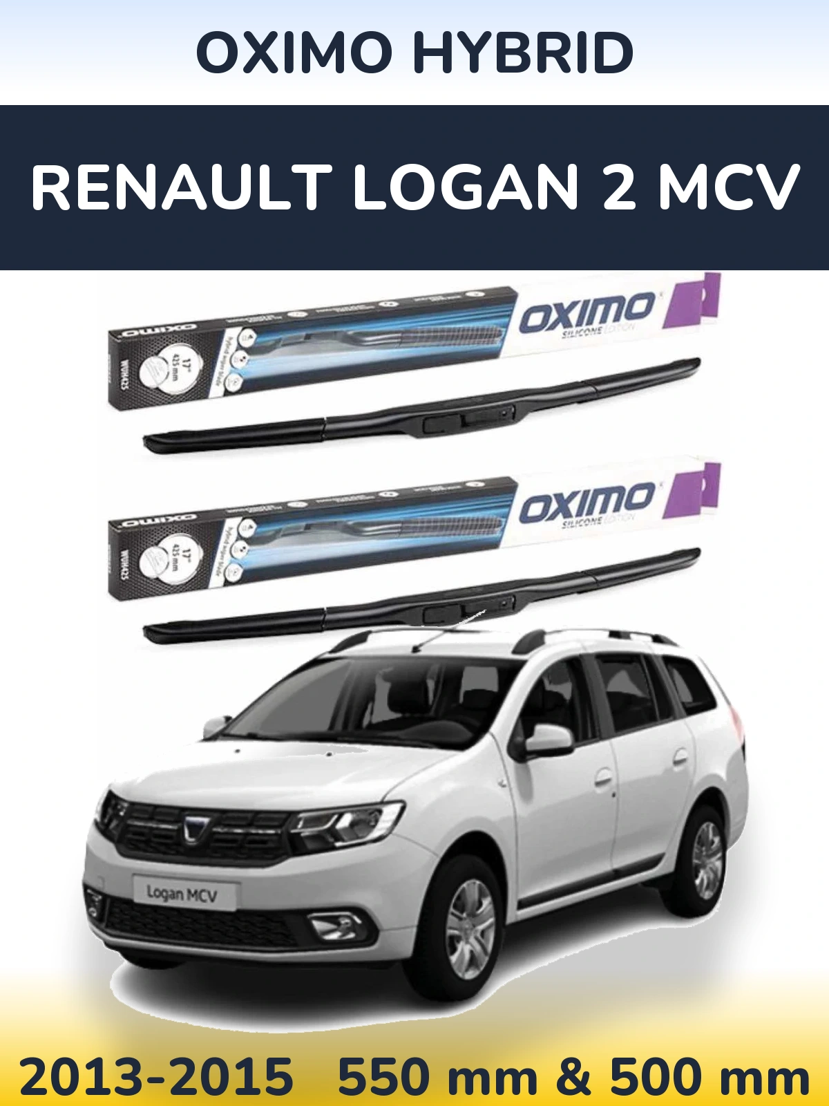 Sada předních stěračů Oximo Hybrid 550 a 500 mm pro Renault Logan 2 MCV 2013-2015