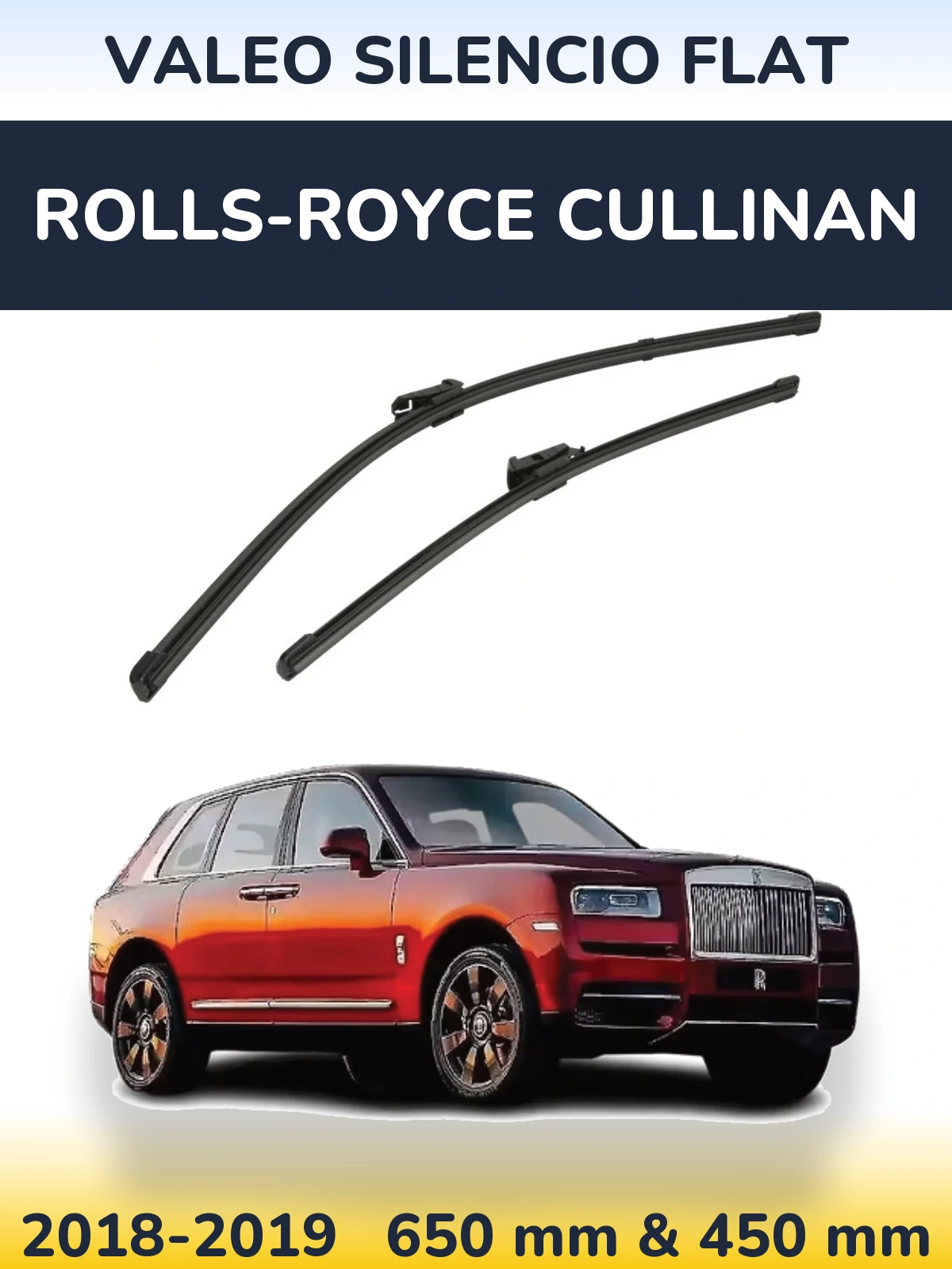 Sada předních stěračů Valeo Silencio Flat 650 a 450 mm pro Rolls-Royce Cullinan 2018-2019