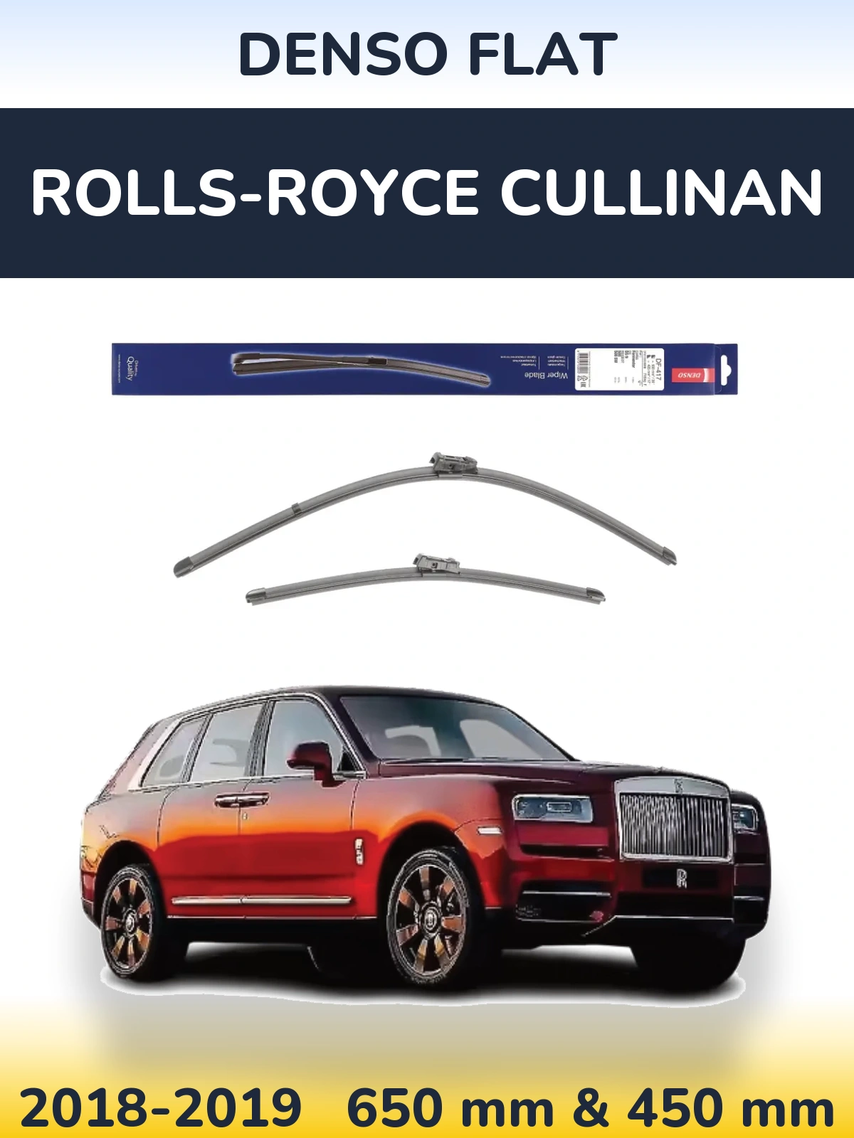 Sada předních stěračů Denso Flat 650 a 450 mm pro Rolls-Royce Cullinan 2018-2019