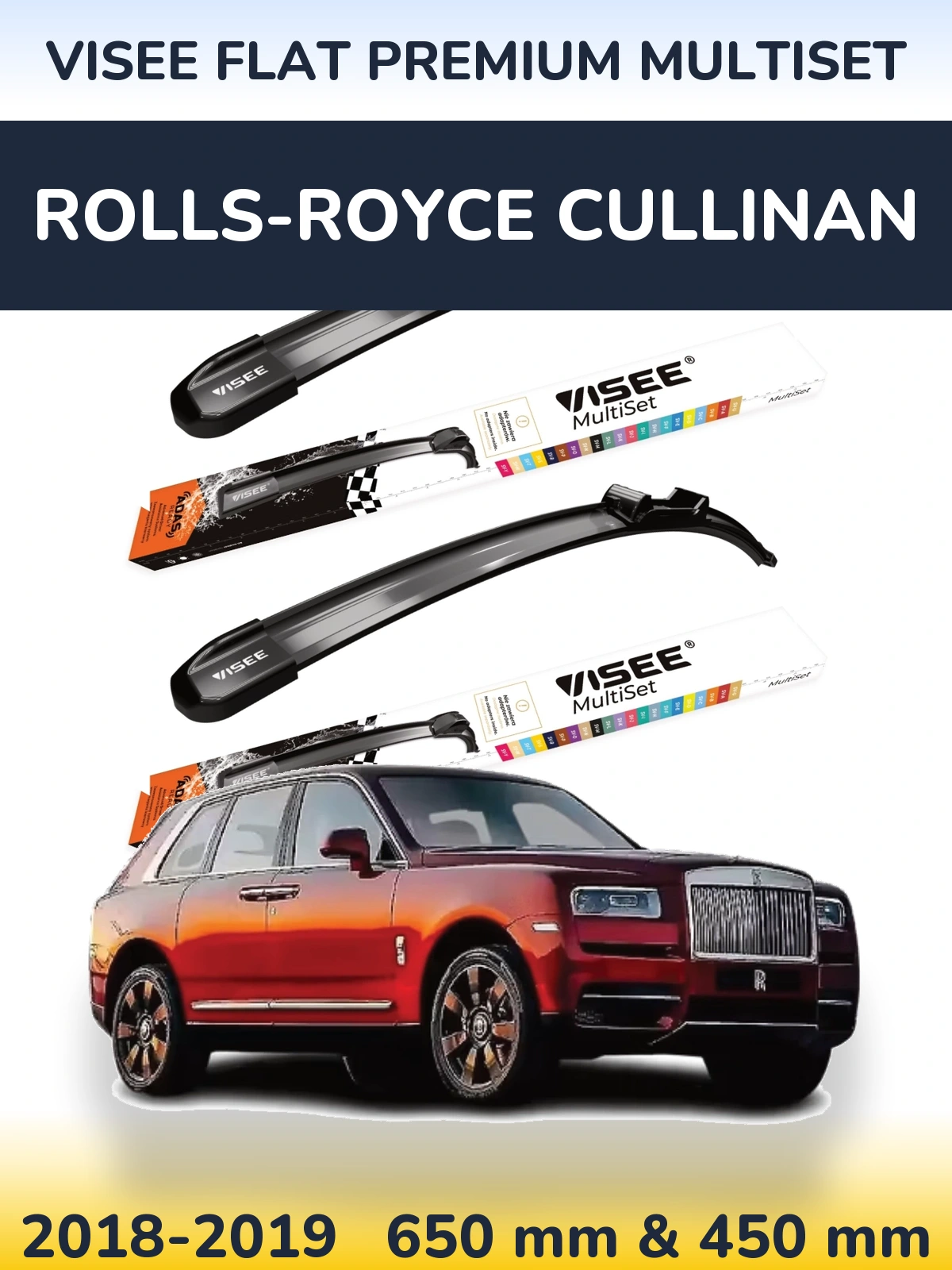 Sada předních stěračů VISEE FLAT PREMIUM MultiSet 650 a 450 mm pro Rolls-Royce Cullinan 2018-2019