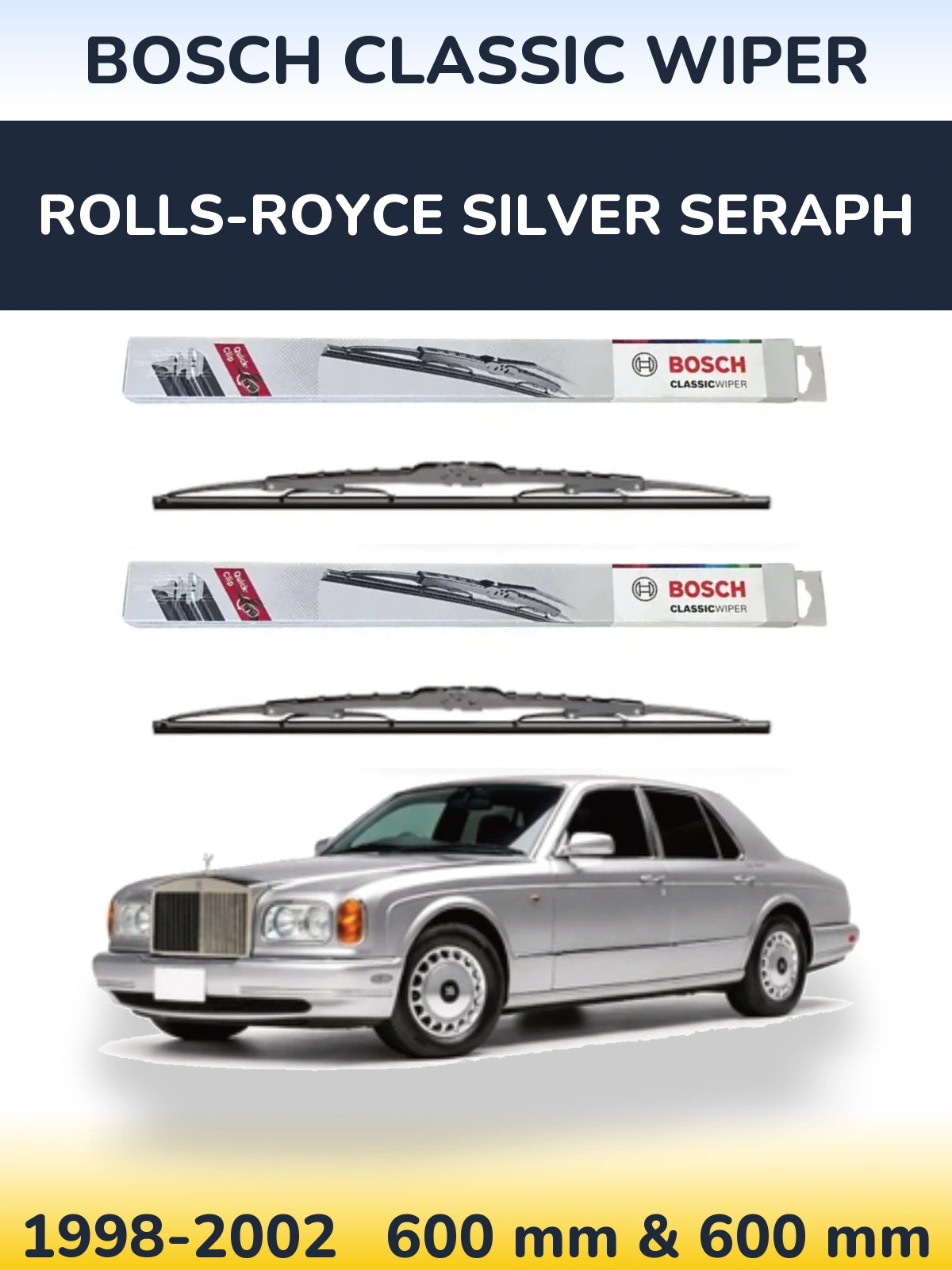 Sada předních stěračů BOSCH Classic Wiper 600 a 600 mm pro Rolls-Royce Silver Seraph 1998-2002