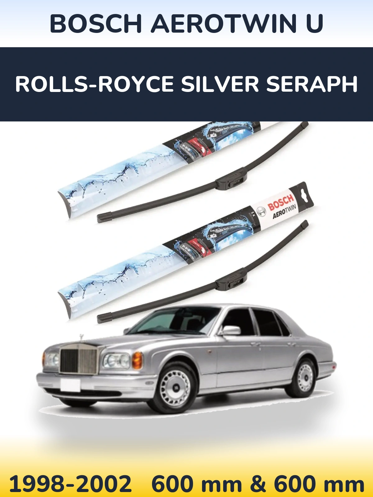 Sada předních stěračů BOSCH AeroTwin U 600 a 600 mm pro Rolls-Royce Silver Seraph 1998-2002