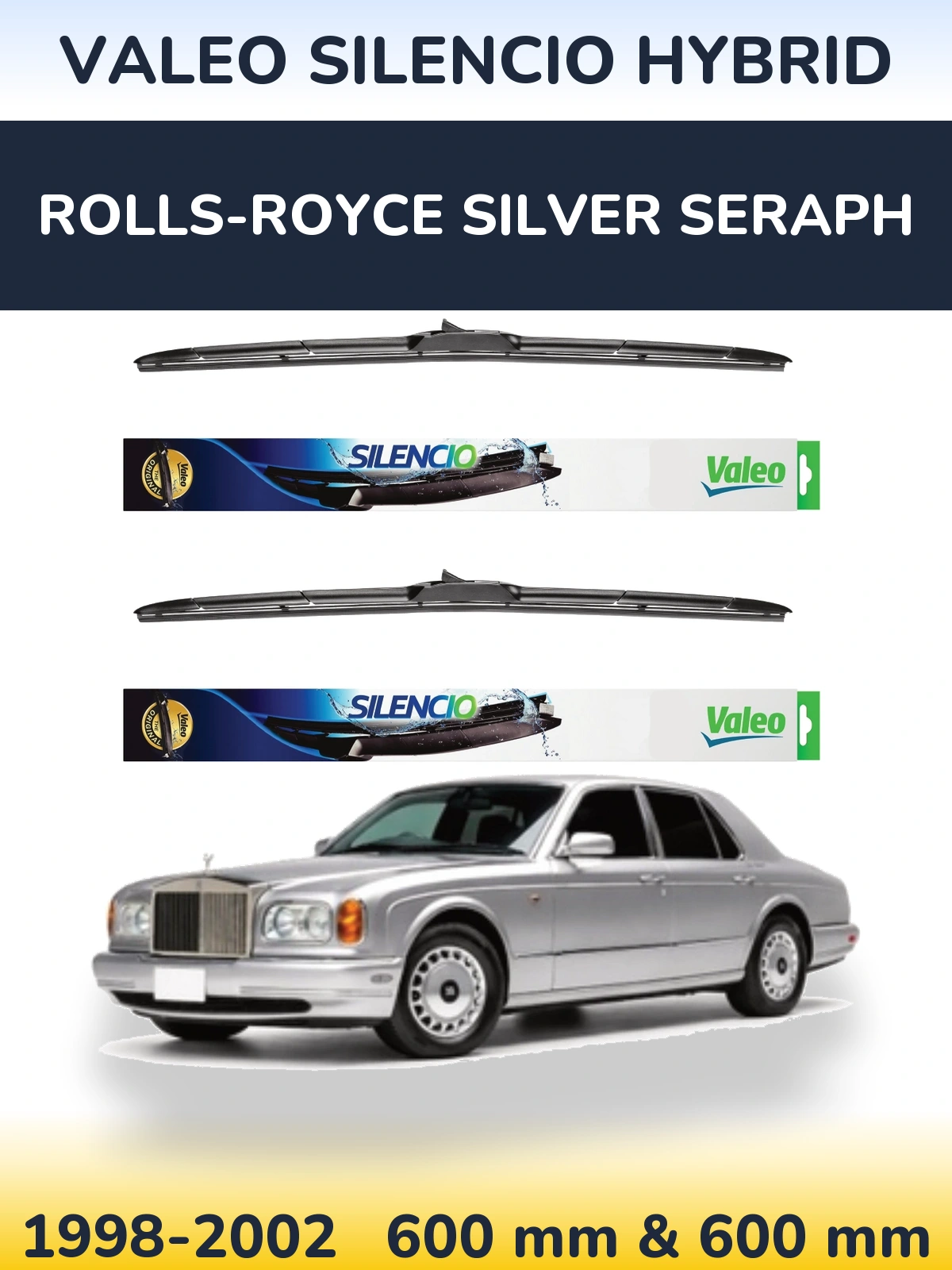 Sada předních stěračů Valeo Silencio Hybrid 600 a 600 mm pro Rolls-Royce Silver Seraph 1998-2002