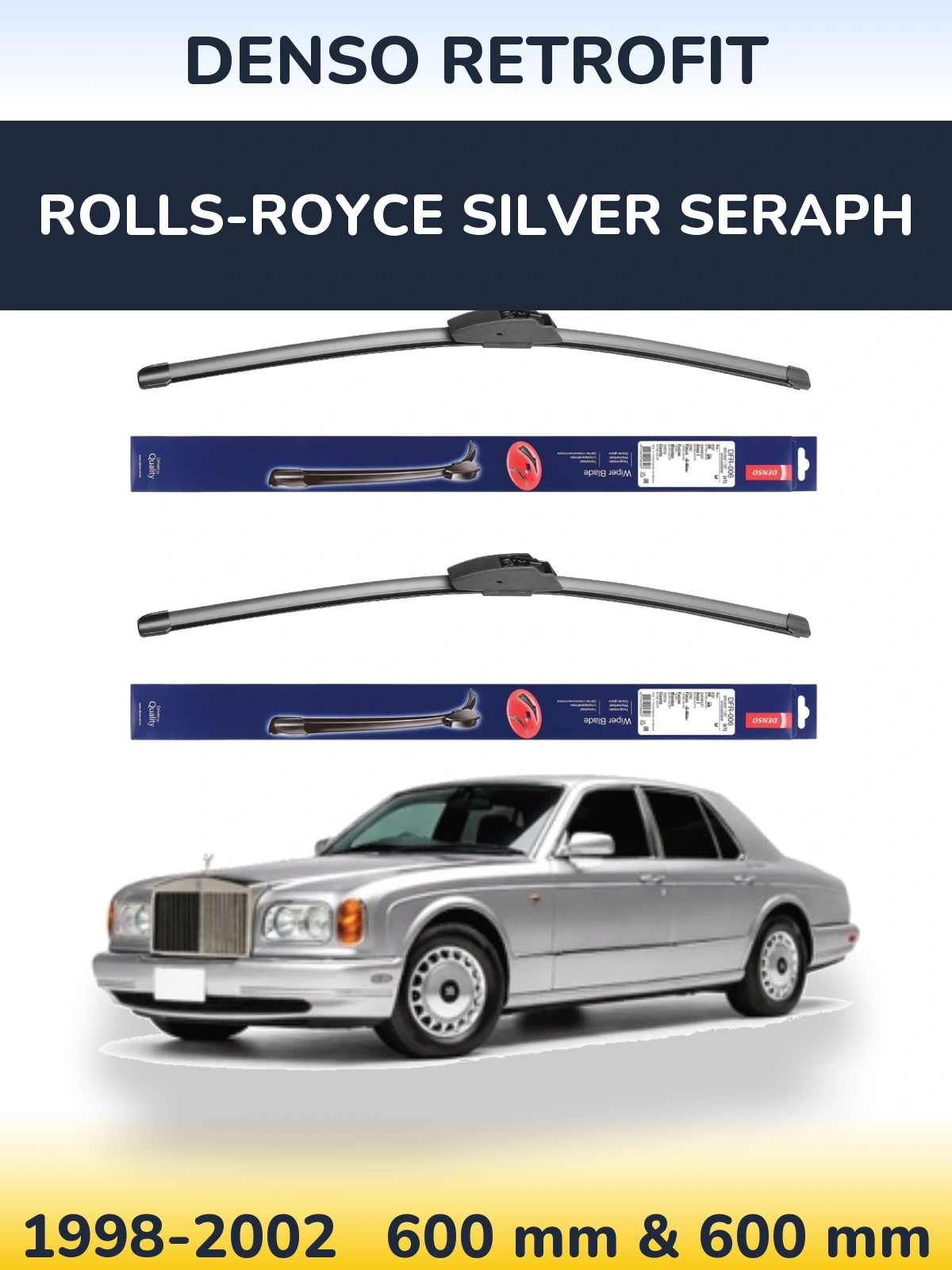 Sada předních stěračů Denso Retrofit 600 a 600 mm pro Rolls-Royce Silver Seraph 1998-2002