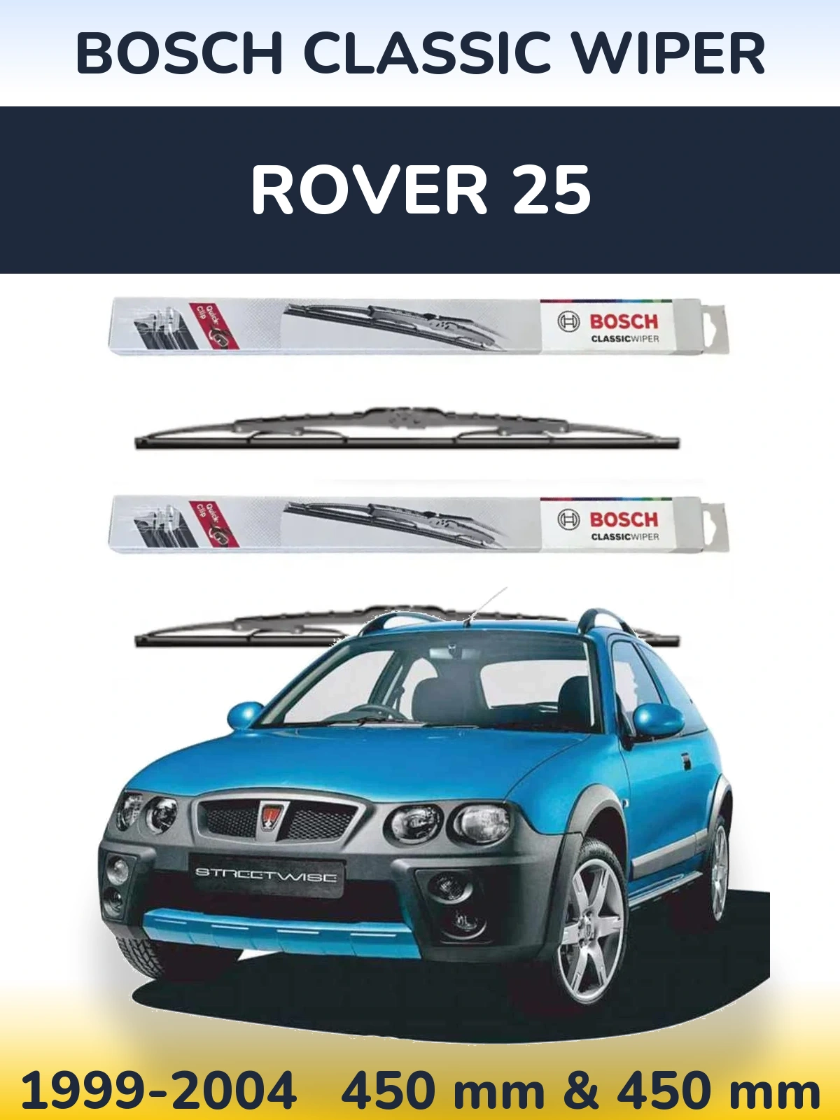 Sada předních stěračů BOSCH Classic Wiper 450 a 450 mm pro Rover 25 1999-2004