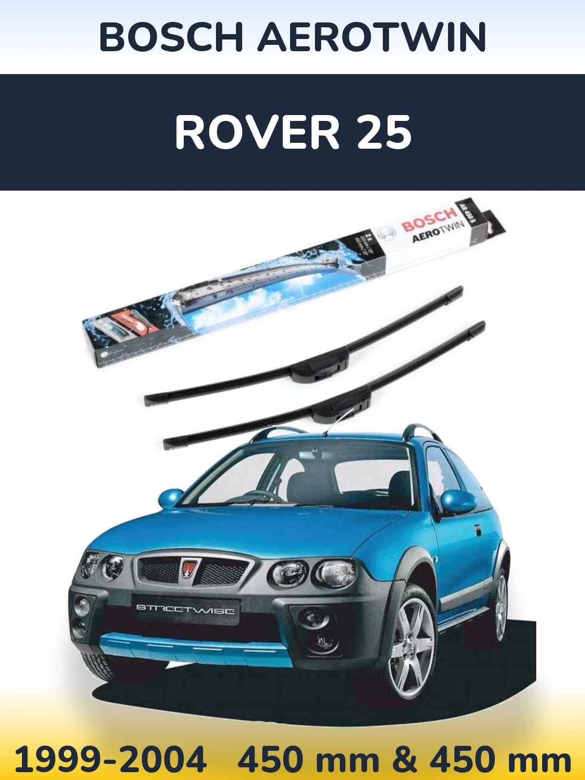 Sada předních stěračů BOSCH AeroTwin 450 a 450 mm pro Rover 25 1999-2004
