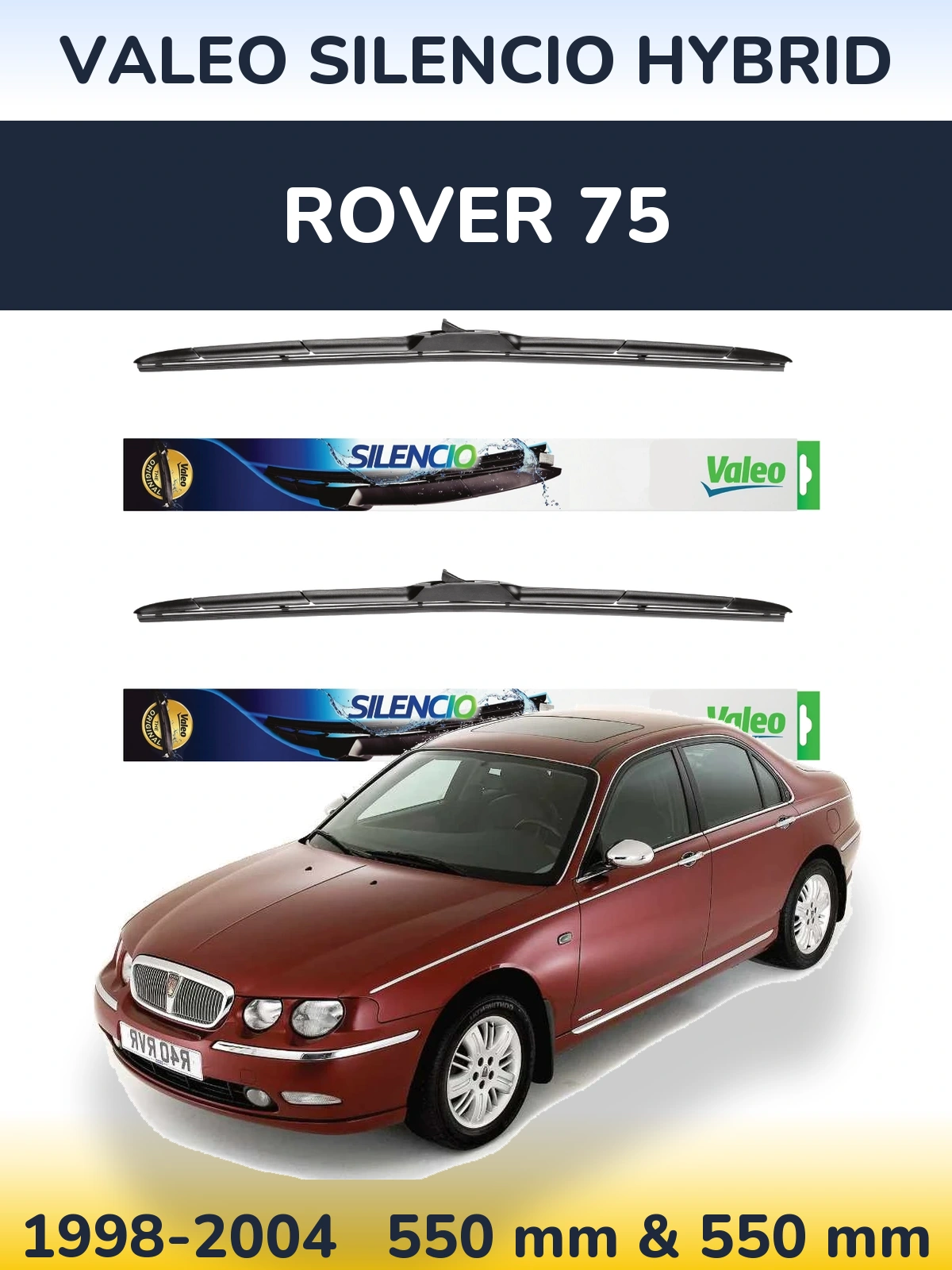 Sada předních stěračů Valeo Silencio Hybrid 550 a 550 mm pro Rover 75 1998-2004