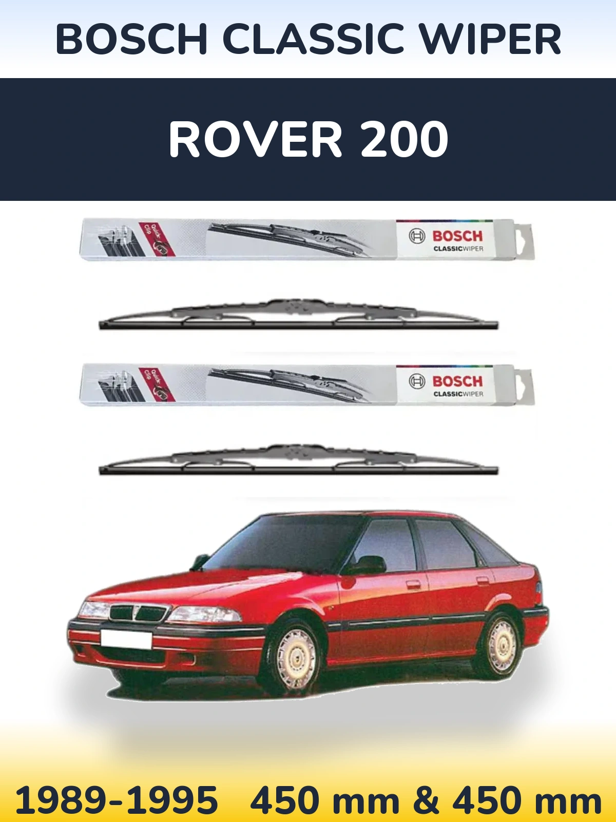 Sada předních stěračů BOSCH Classic Wiper 450 a 450 mm pro Rover 200 1989-1995