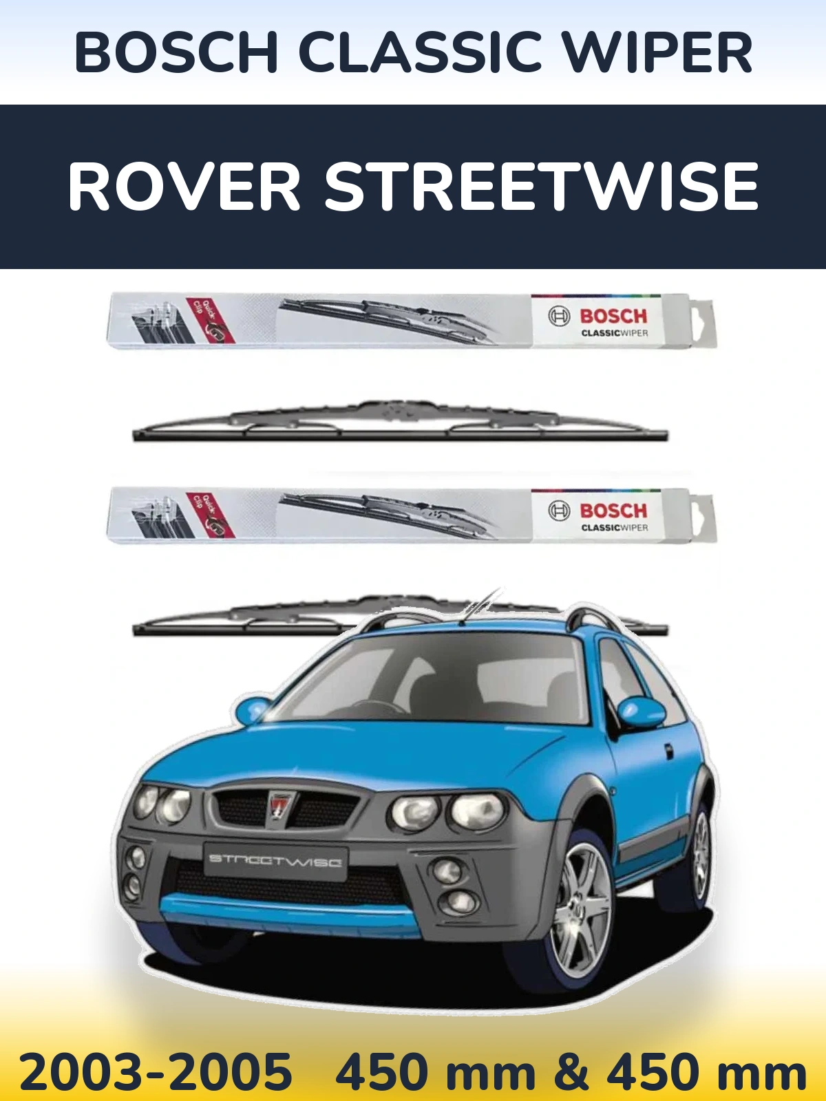 Sada předních stěračů BOSCH Classic Wiper 450 a 450 mm pro Rover Streetwise 2003-2005
