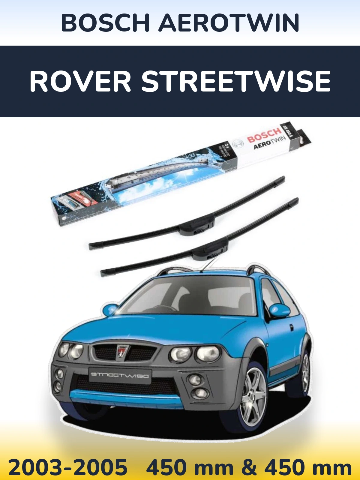 Sada předních stěračů BOSCH AeroTwin 450 a 450 mm pro Rover Streetwise 2003-2005
