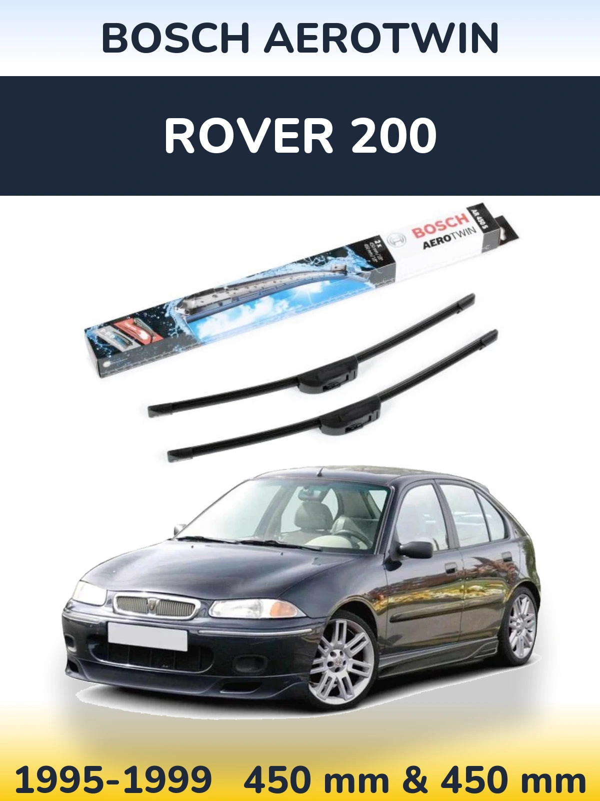 Sada předních stěračů BOSCH AeroTwin 450 a 450 mm pro Rover 200 1995-1999