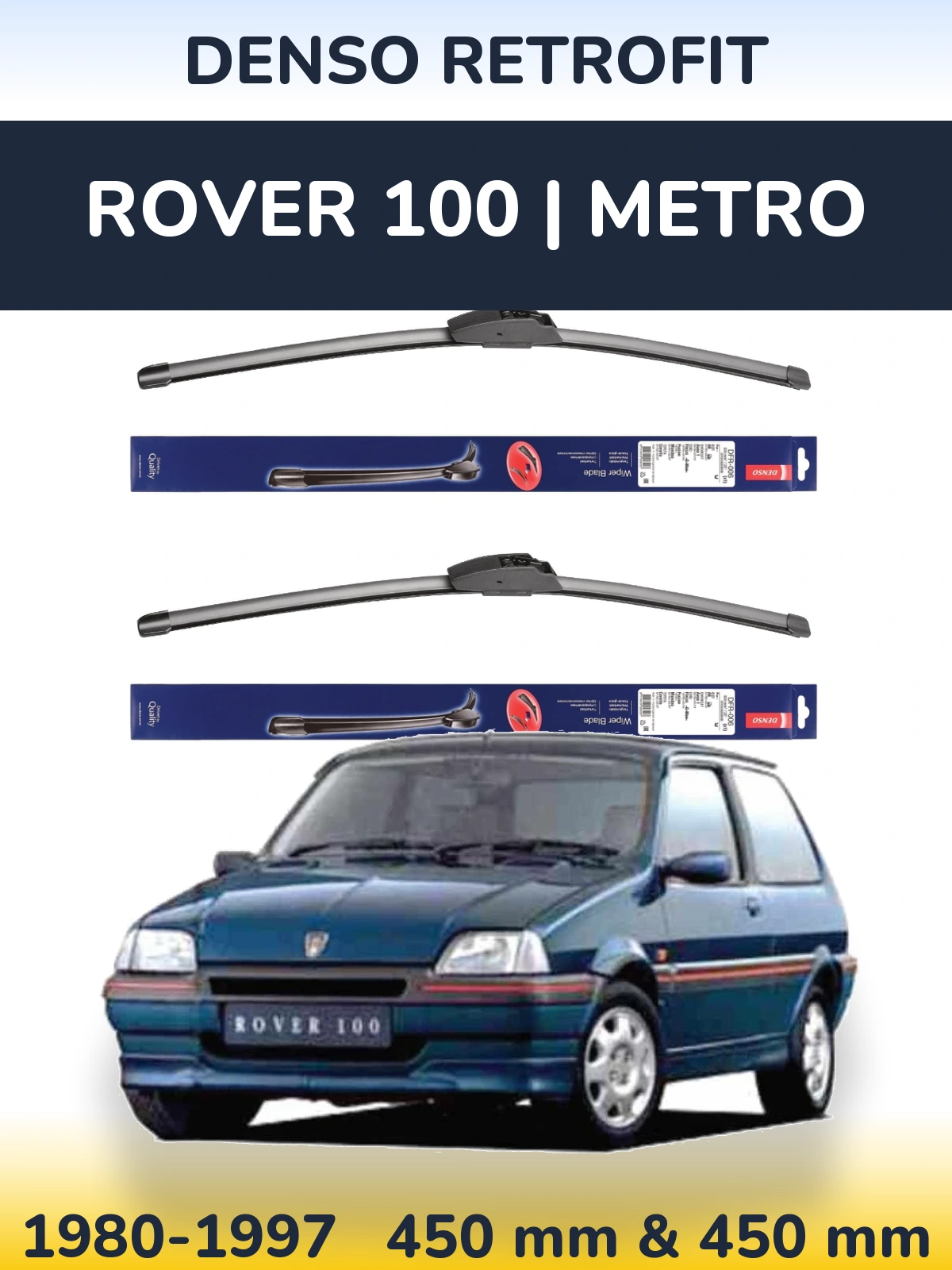 Sada předních stěračů Denso Retrofit 450 a 450 mm pro Rover 100 | Metro 1980-1997
