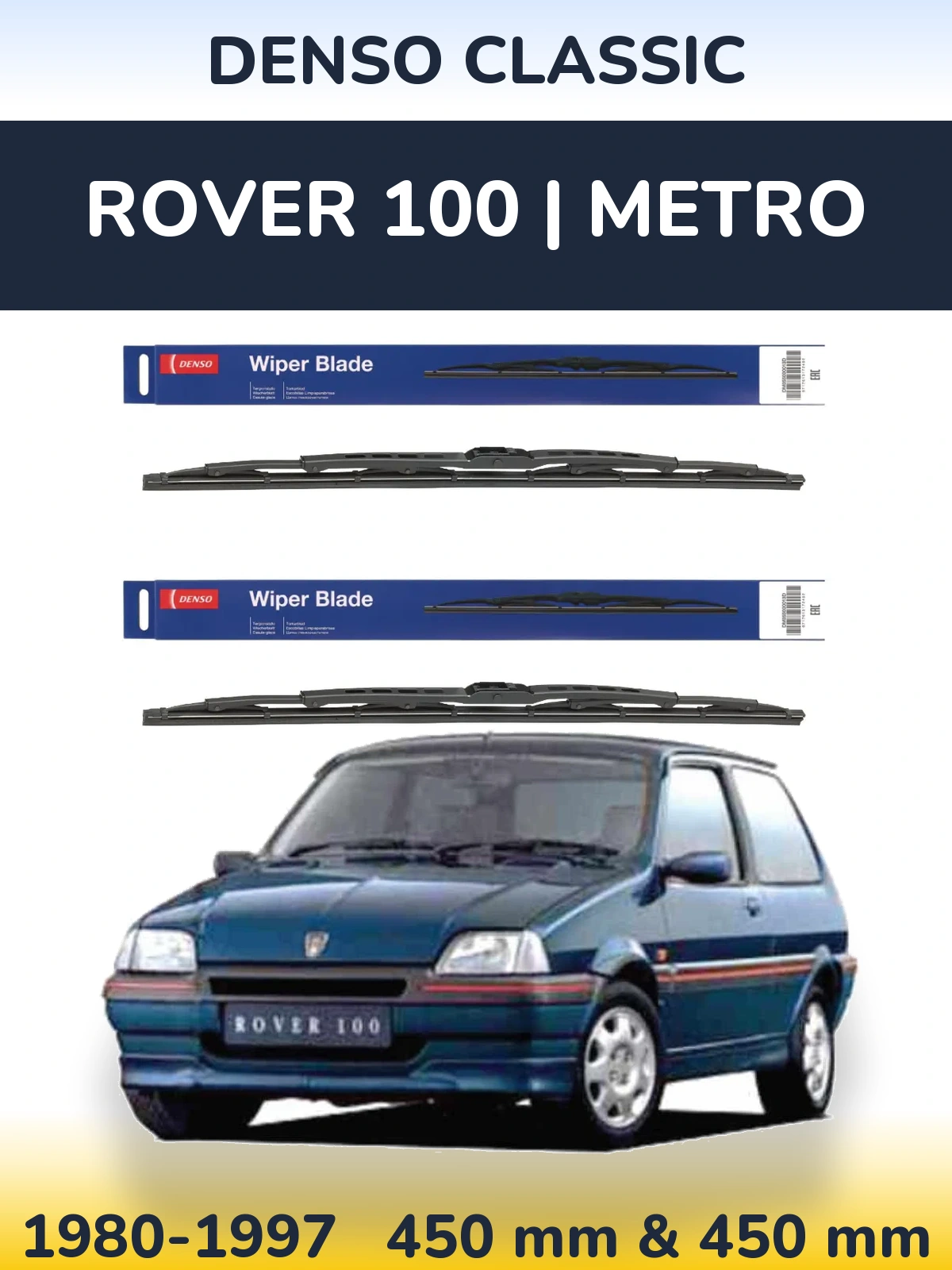 Sada předních stěračů Denso Classic 450 a 450 mm pro Rover 100 | Metro 1980-1997