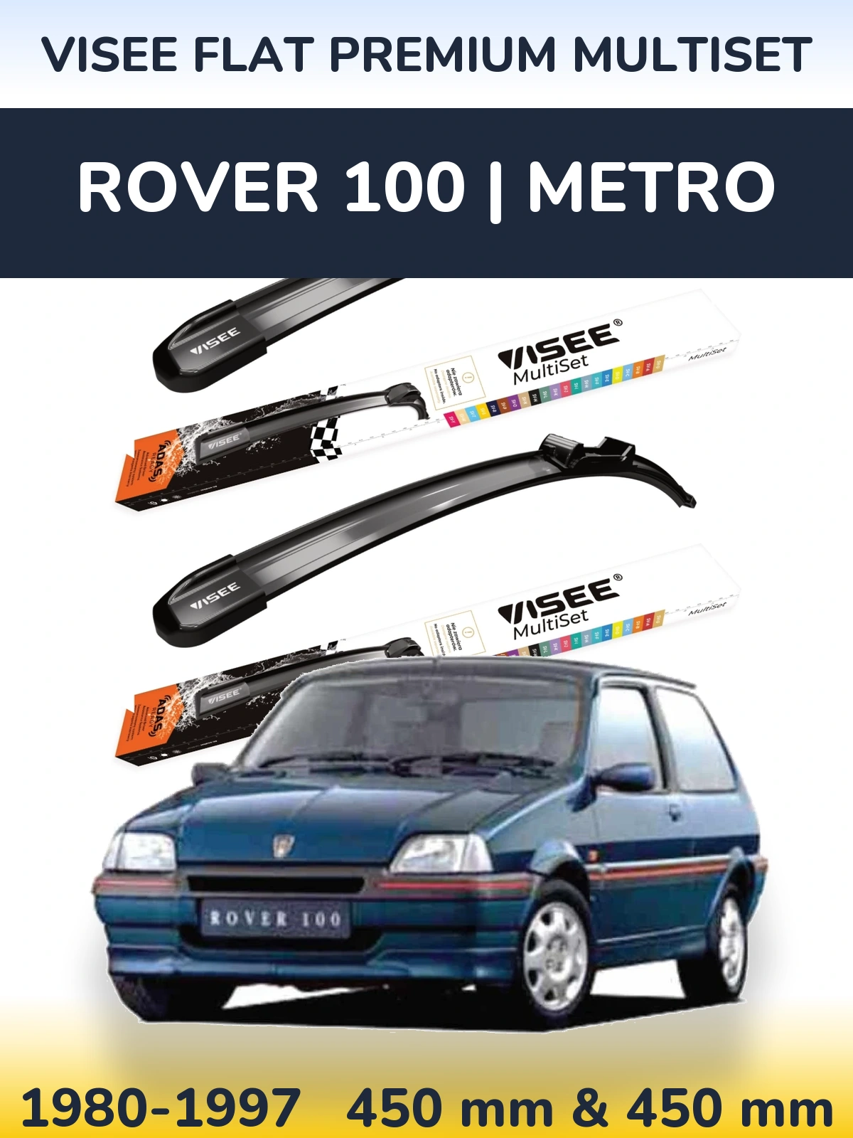 Sada předních stěračů VISEE FLAT PREMIUM MultiSet 450 a 450 mm pro Rover 100 | Metro 1980-1997