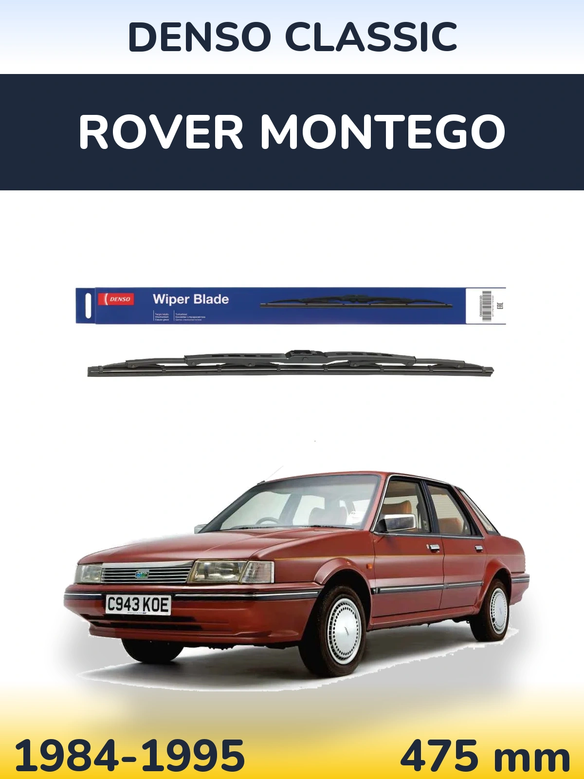 Rear wiper blade Denso Classic 475 mm for Rover Montego 1984-1995