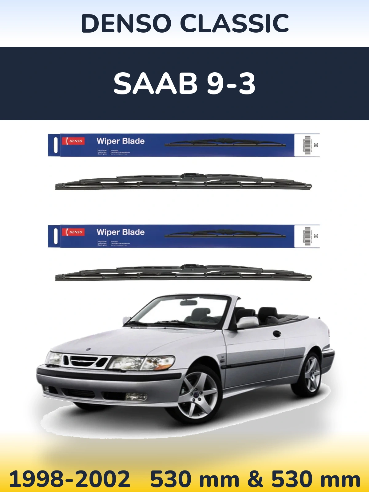 Sada předních stěračů Denso Classic 530 a 530 mm pro SAAB 9-3 1998-2002