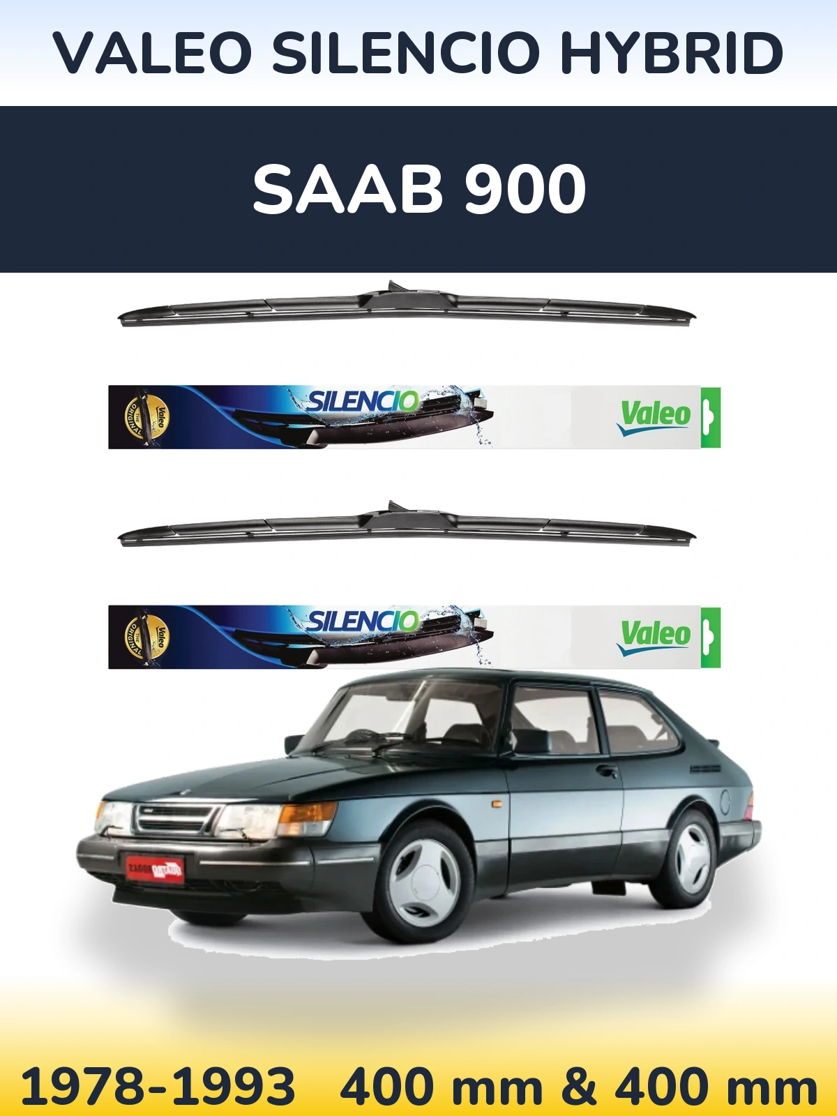 Sada předních stěračů Valeo Silencio Hybrid 400 a 400 mm pro SAAB 900 1978-1993
