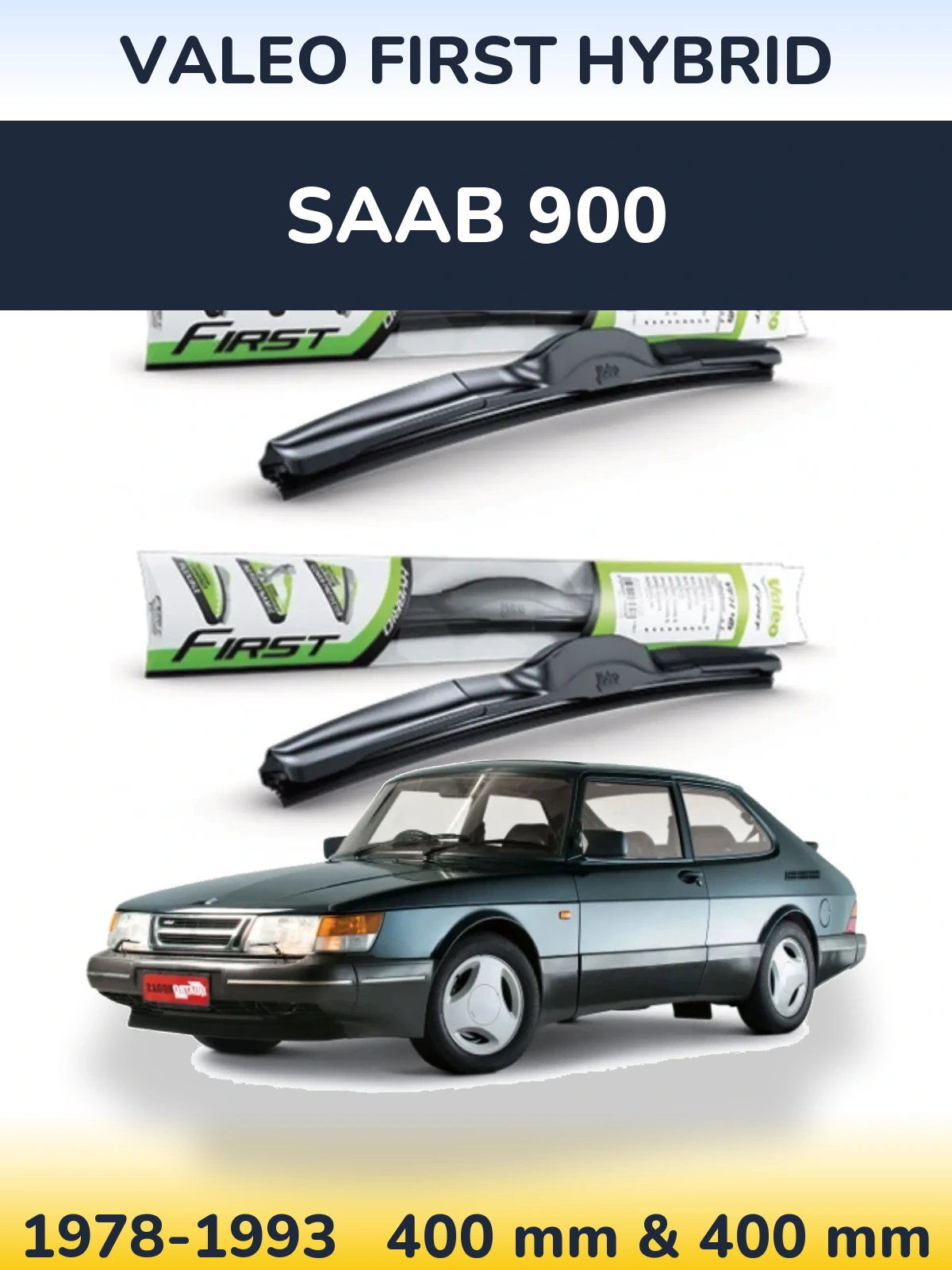 Sada předních stěračů Valeo First Hybrid 400 a 400 mm pro SAAB 900 1978-1993