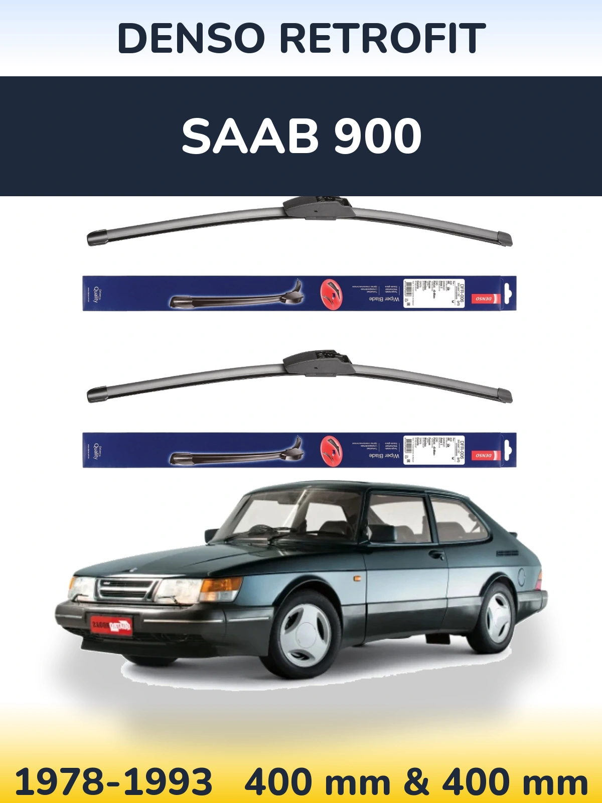 Sada předních stěračů Denso Retrofit 400 a 400 mm pro SAAB 900 1978-1993