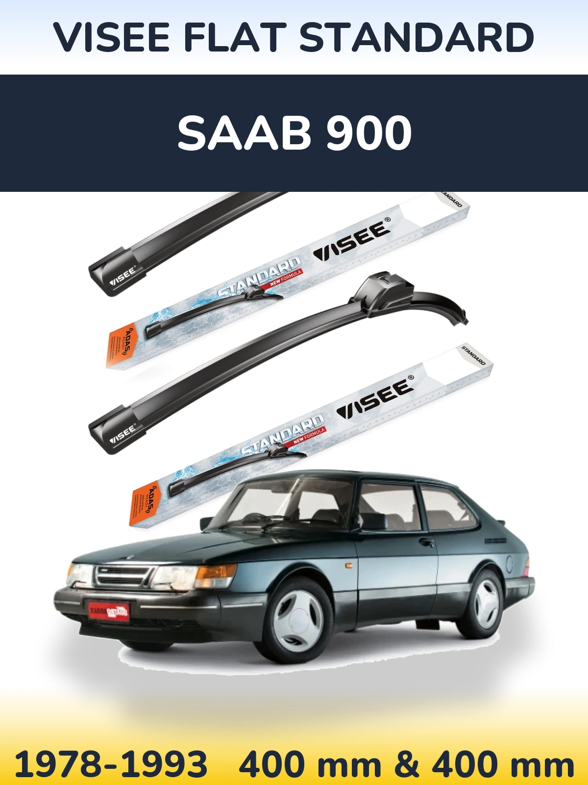 Sada předních stěračů VISEE FLAT STANDARD 400 a 400 mm pro SAAB 900 1978-1993