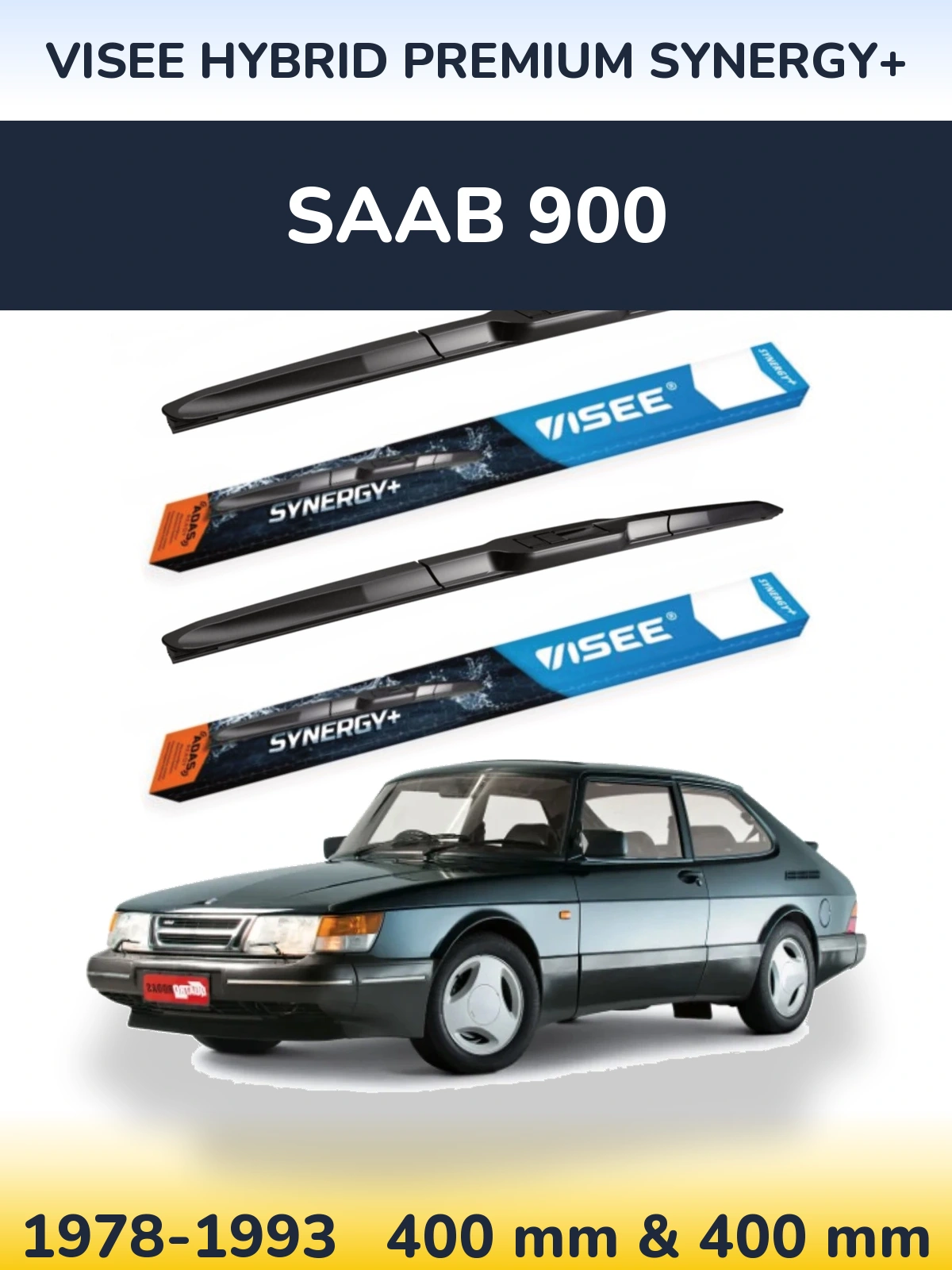 Sada předních stěračů VISEE HYBRID PREMIUM SYNERGY+ 400 a 400 mm pro SAAB 900 1978-1993