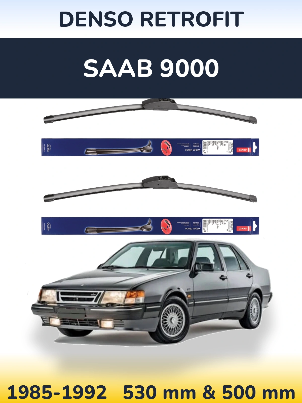 Sada předních stěračů Denso Retrofit 530 a 500 mm pro SAAB 9000 1985-1992